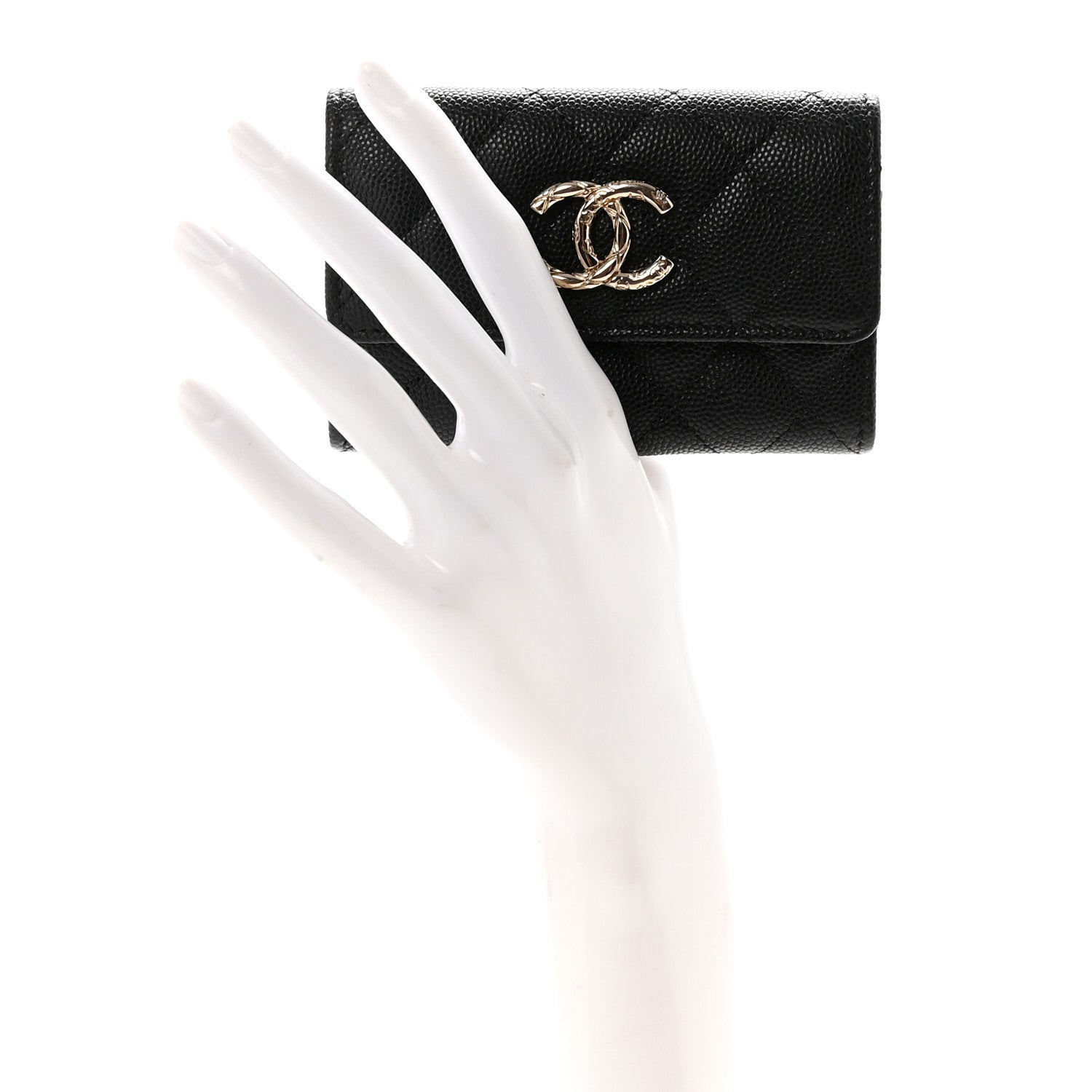 Caviar Quilted CC Flap Card Holder Black