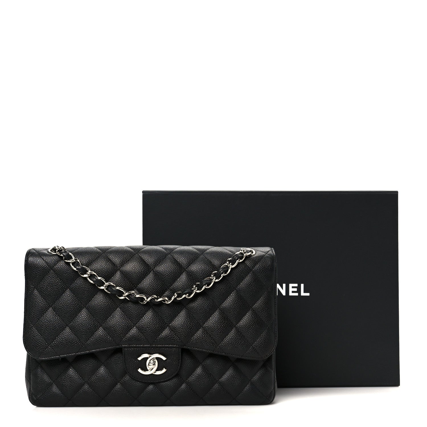Caviar Quilted Jumbo Double Flap Black