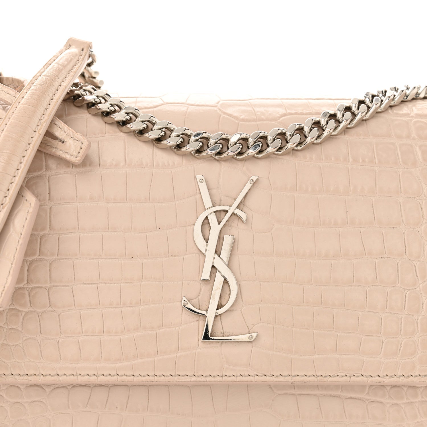 Calfskin Crocodile Embossed Medium Monogram Sunset Rose Antic