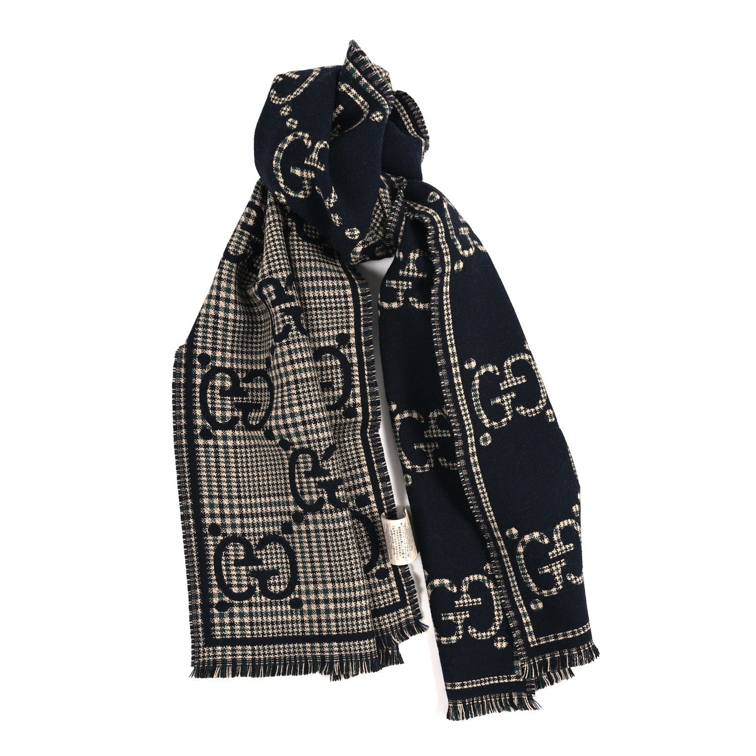 Wool Check GG Monogram Scarf Black Multicolor