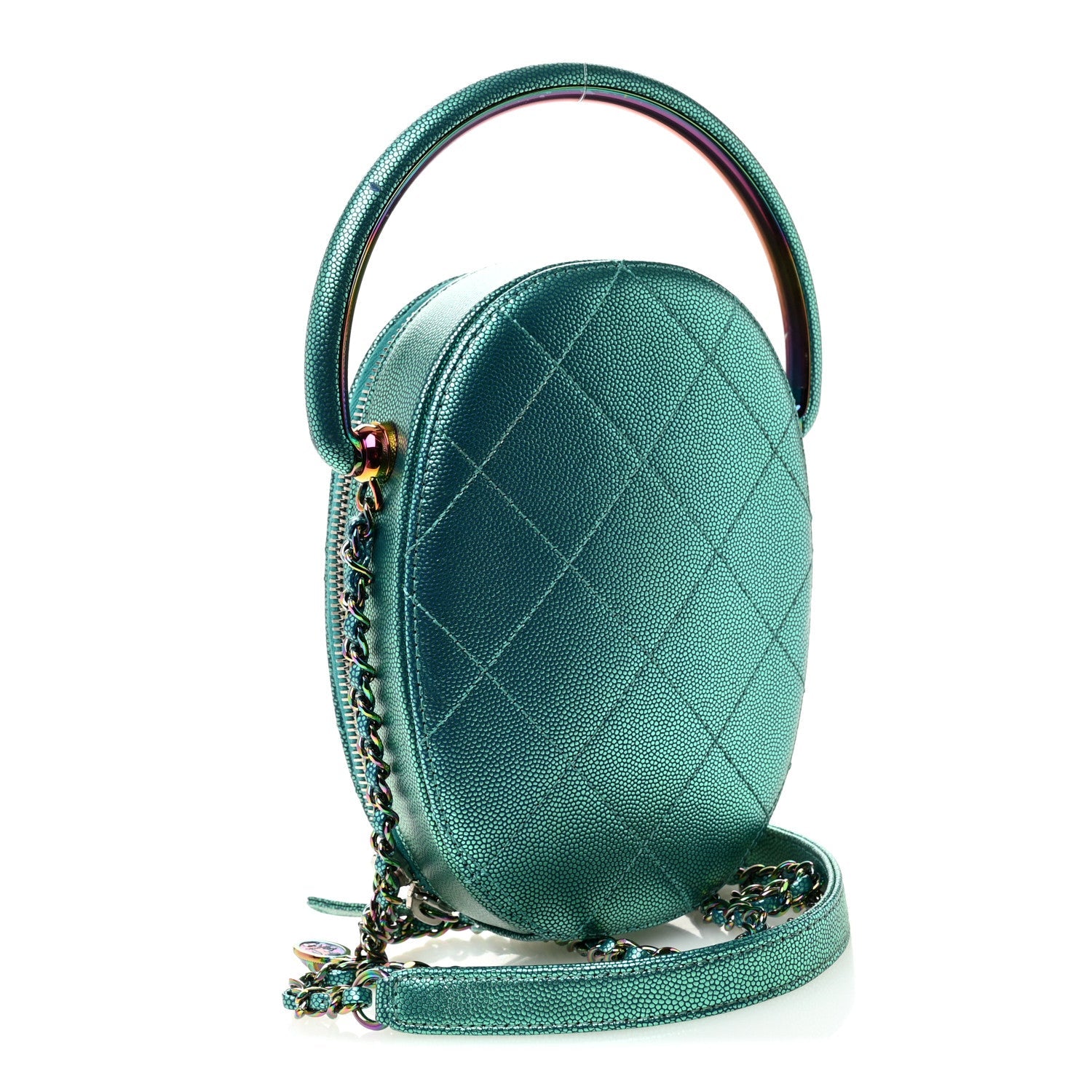 Metallic Caviar Quilted Camera Case Blue