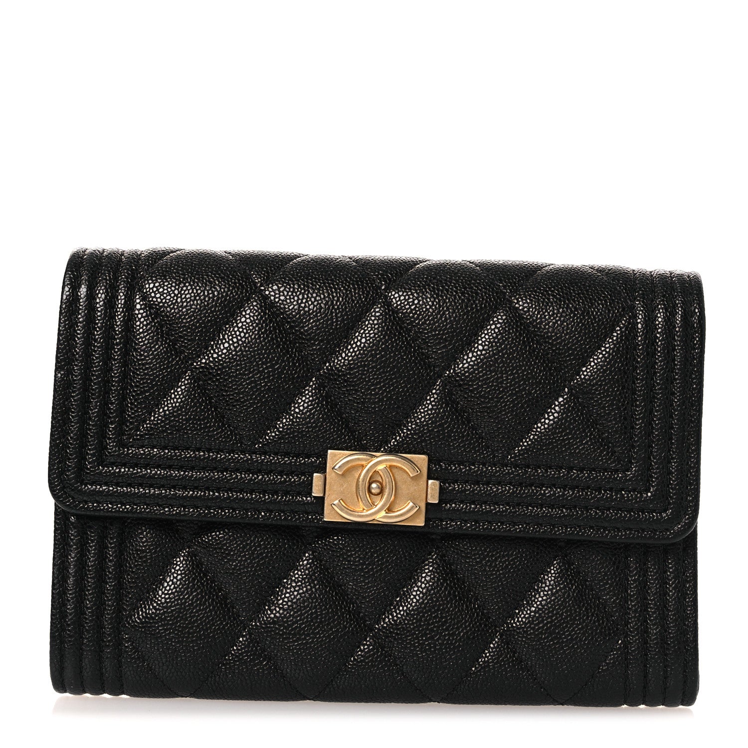 Caviar Quilted Medium Boy Flap Wallet Black