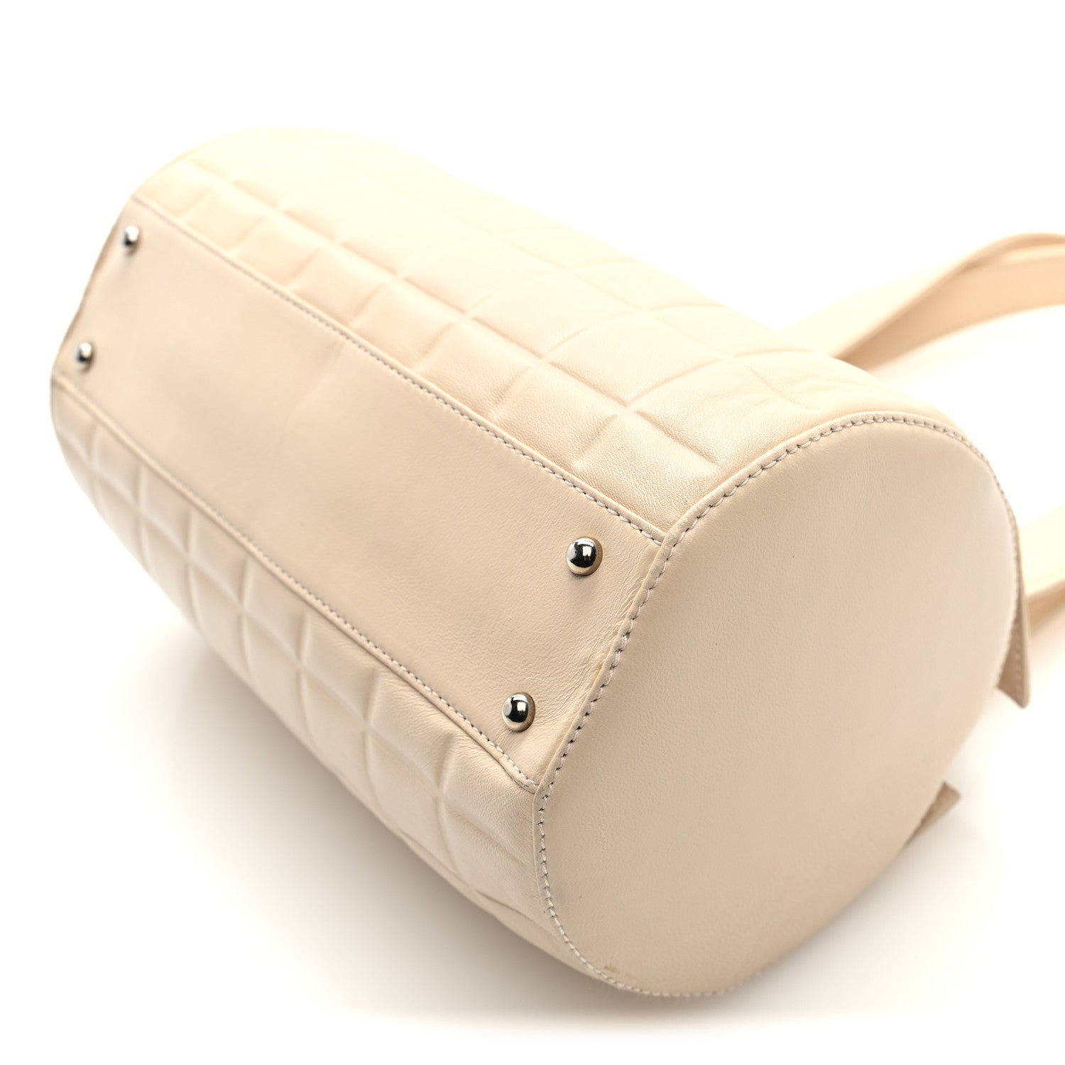 Lambskin Quilted CC Chocolate Bar Barrel Bag Beige