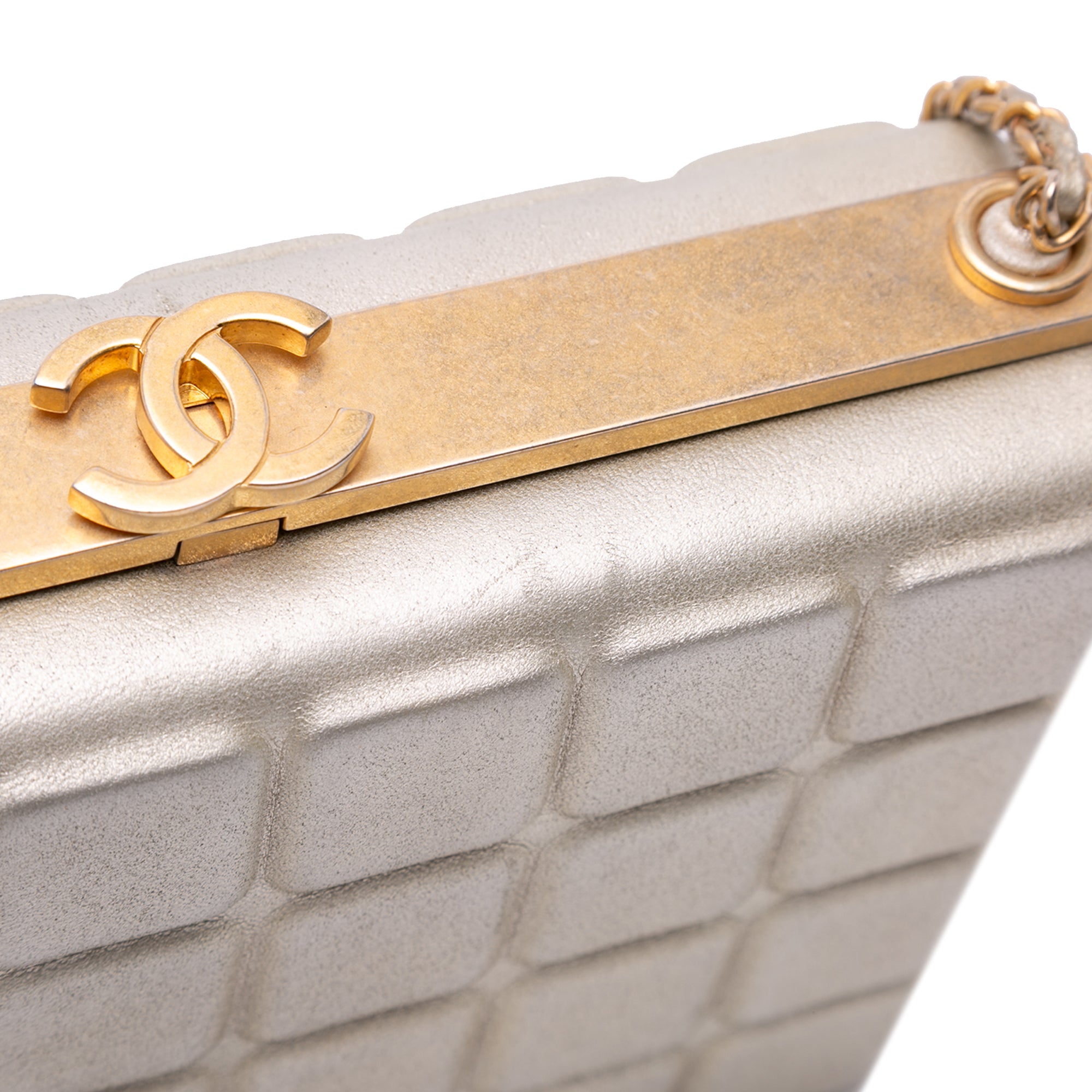 Chain Frame Clutch Embossed Calfskin