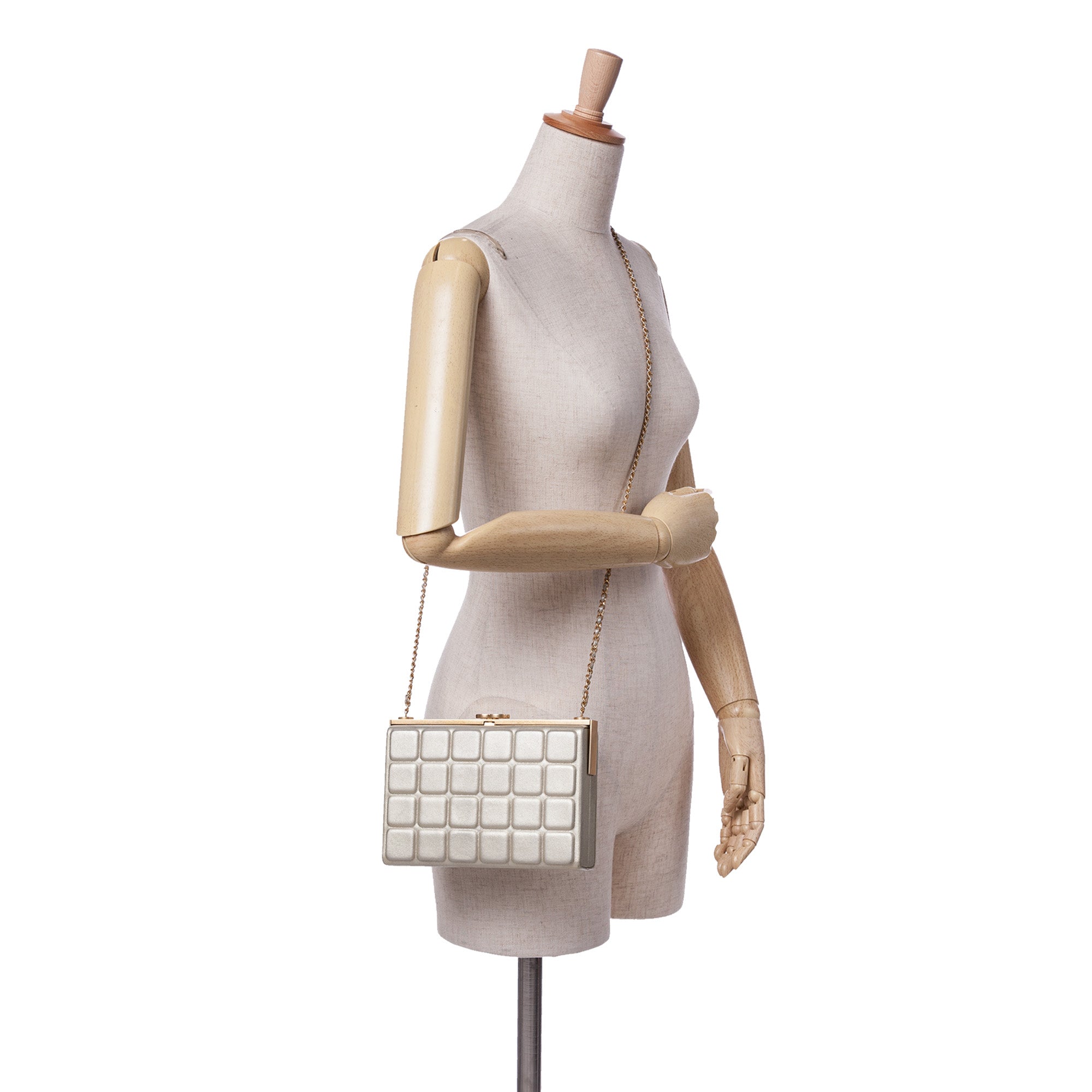 Chain Frame Clutch Embossed Calfskin