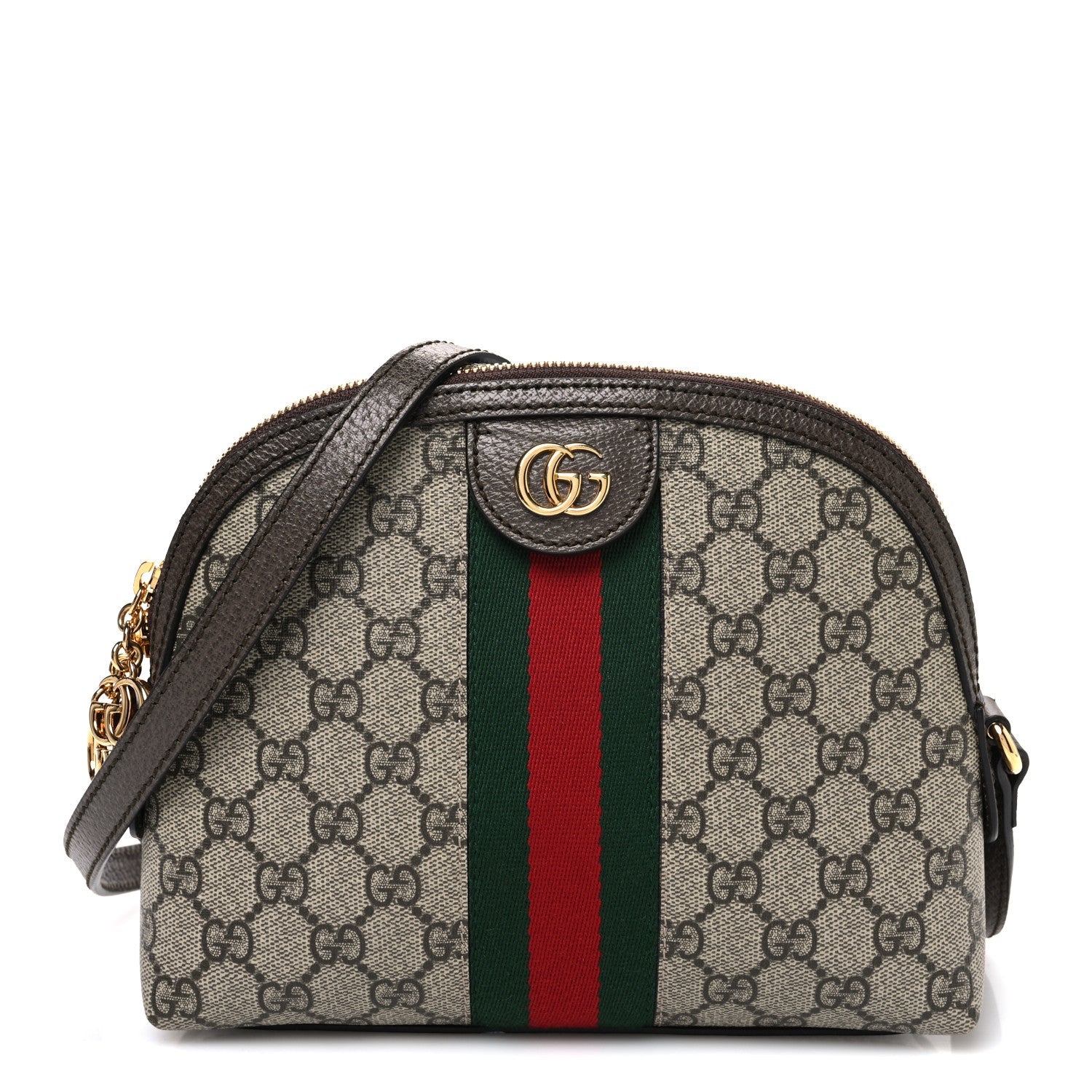 GG Supreme Monogram Textured Dollar Calfskin Web Small Ophidia Dome Shoulder Bag Beige Ebony New Acero