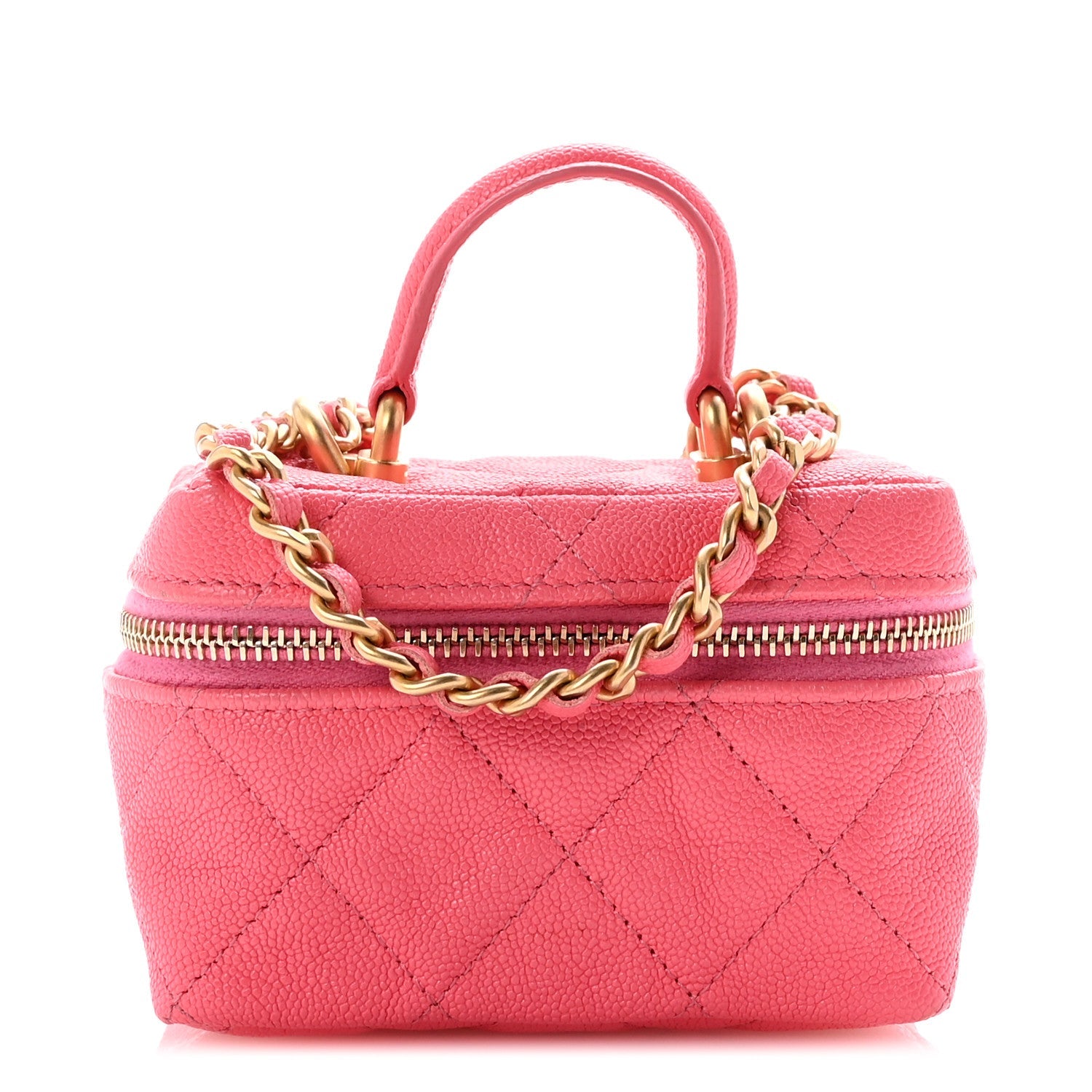 Caviar Quilted Mini Top Handle Vanity With Chain Pink
