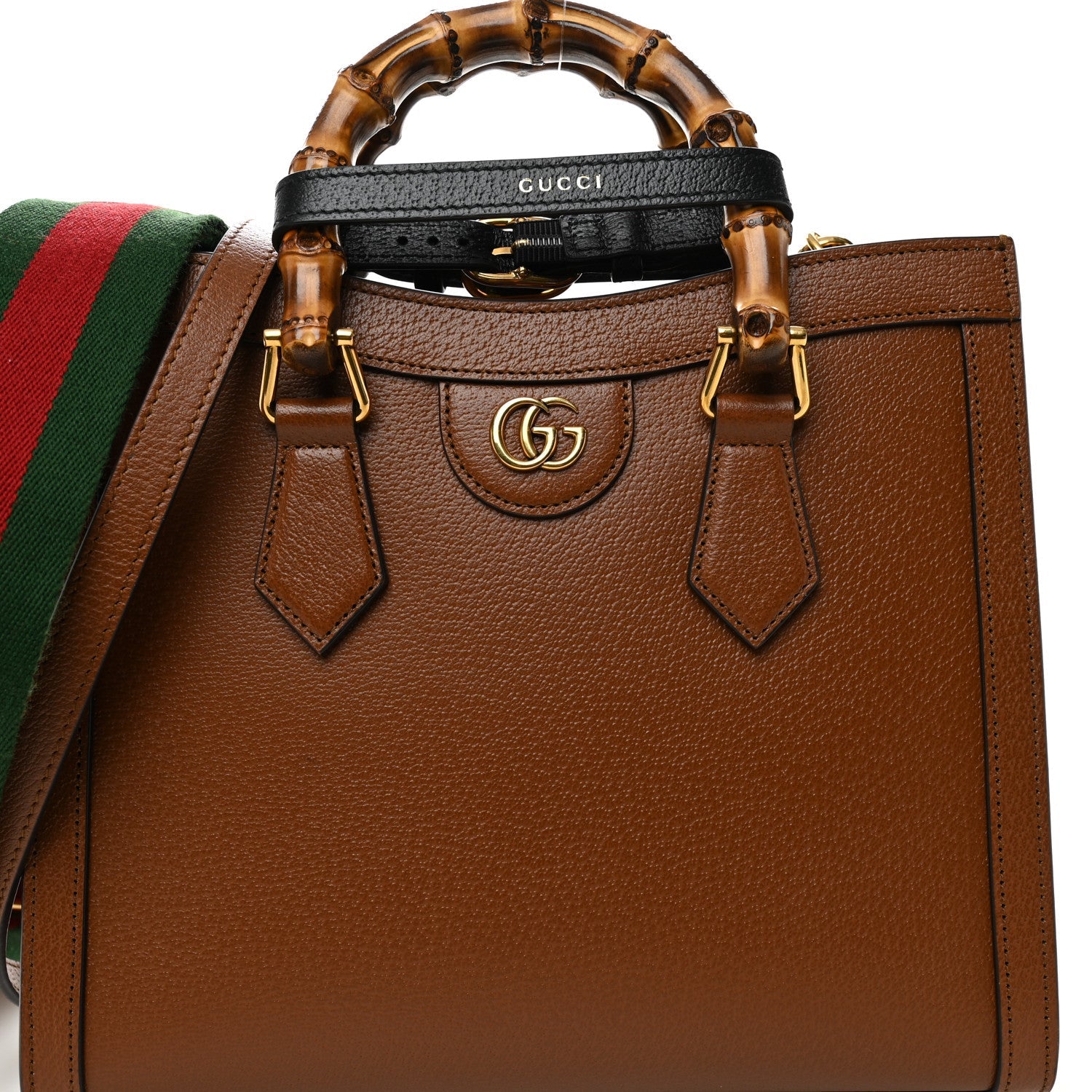 Textured Dollar Calfskin Web Small Diana Tote Bag Cuir Black