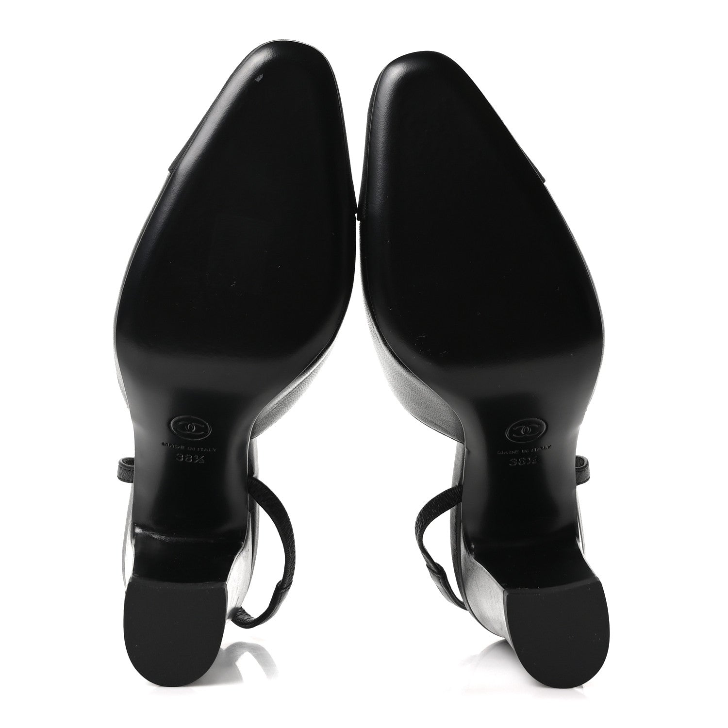 Lambskin Grosgrain Cap Toe CC Slingback Pumps 38.5 Black