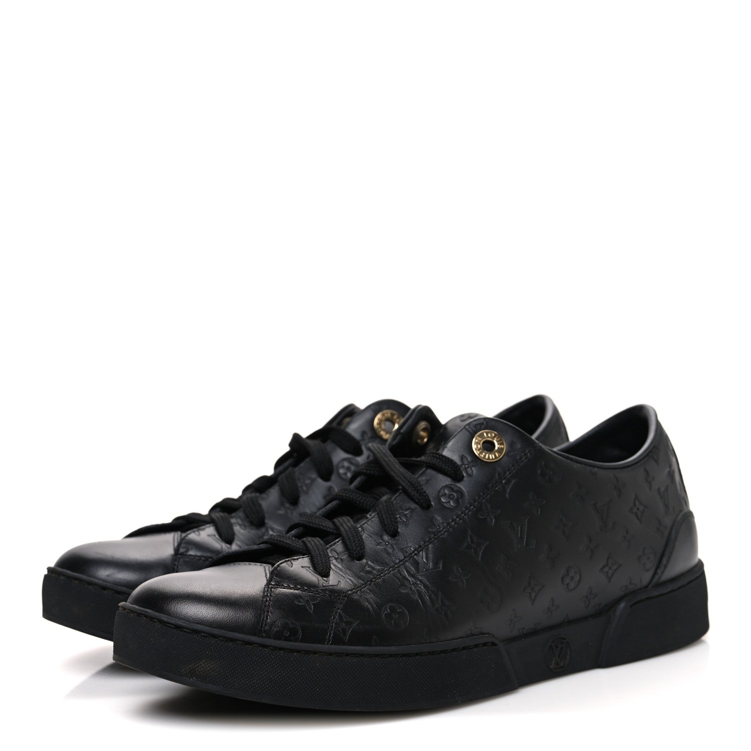 Calfskin Embossed Monogram Mens Luxembourg Sneakers 36 Black
