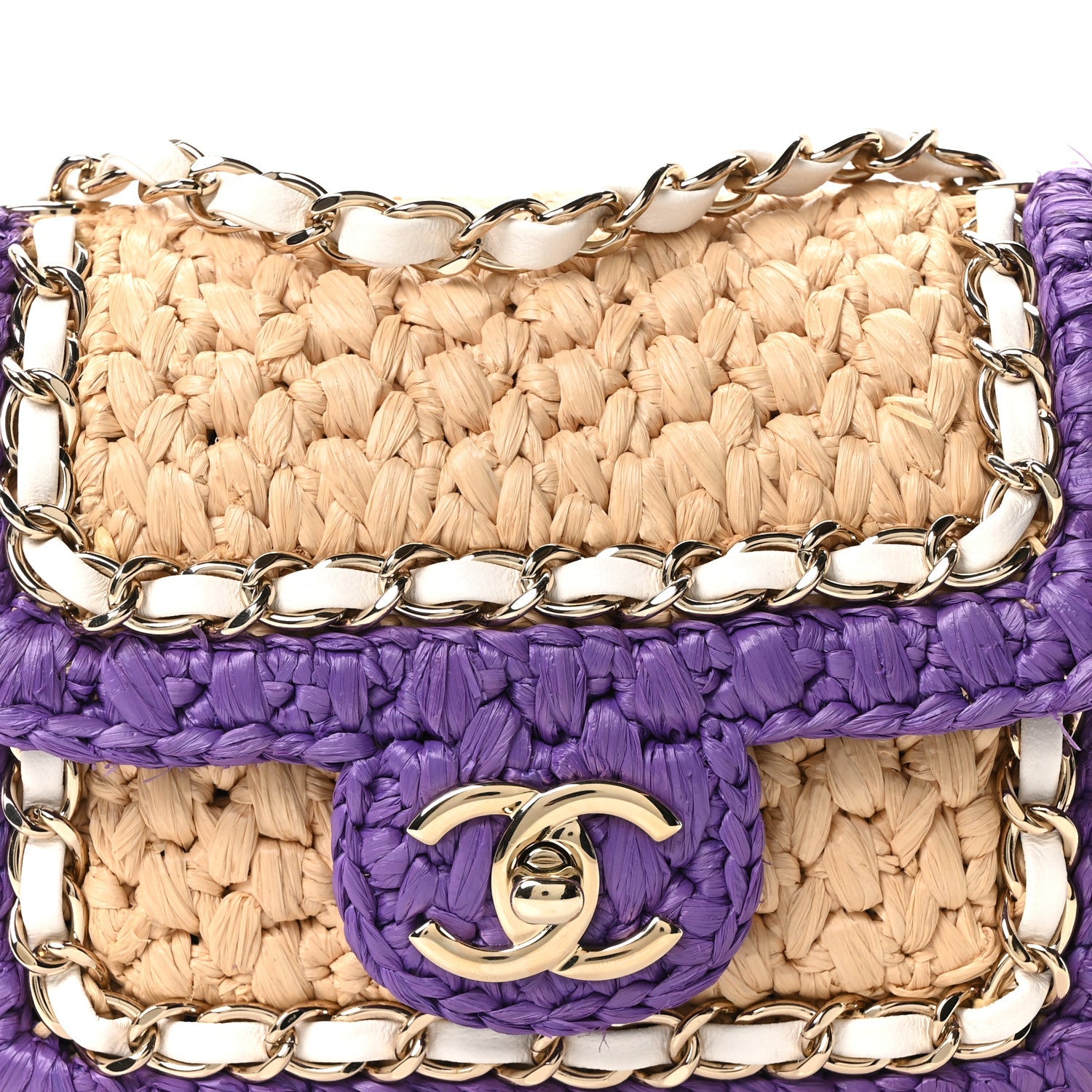Raffia Chain Venice Beach Mini Flap Bag Beige Purple