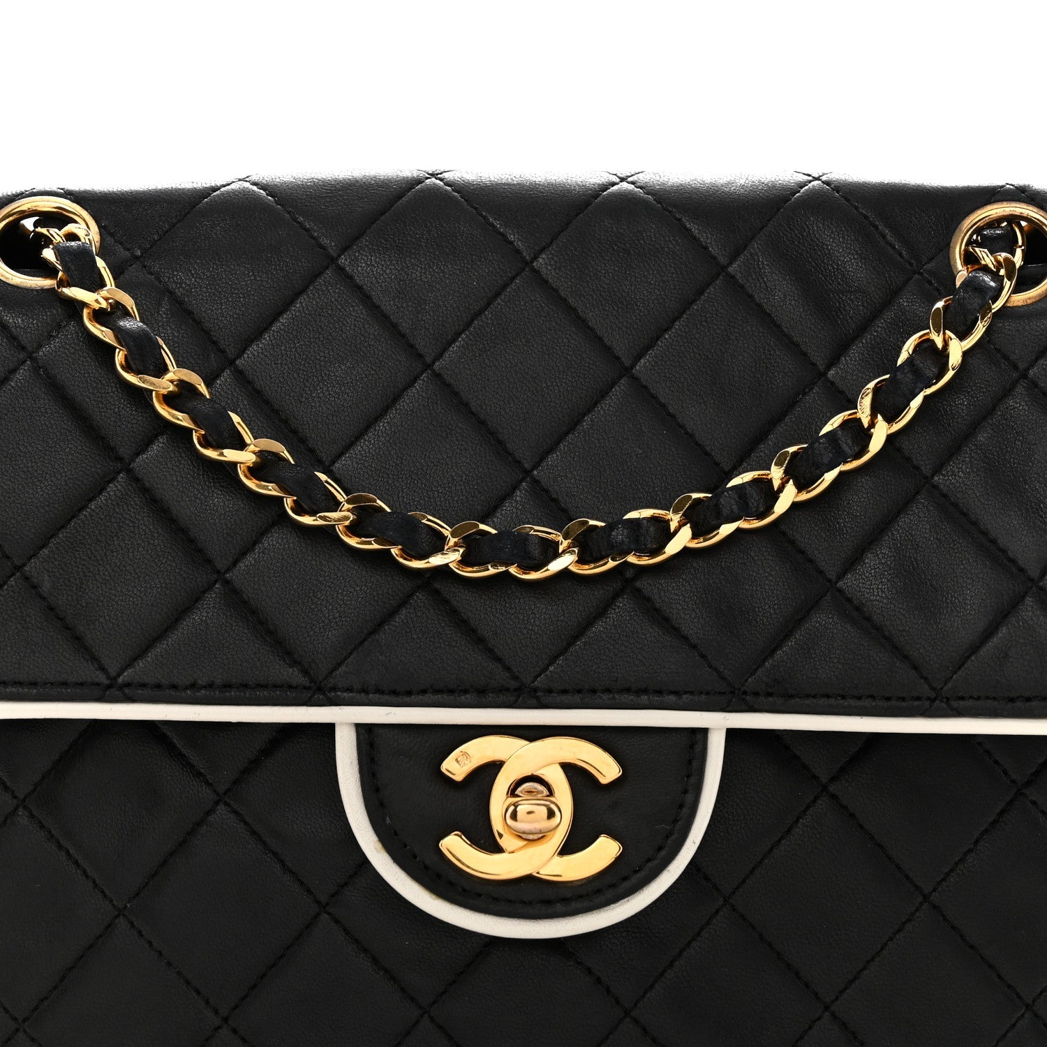 Lambskin Quilted Single Flap Black White
