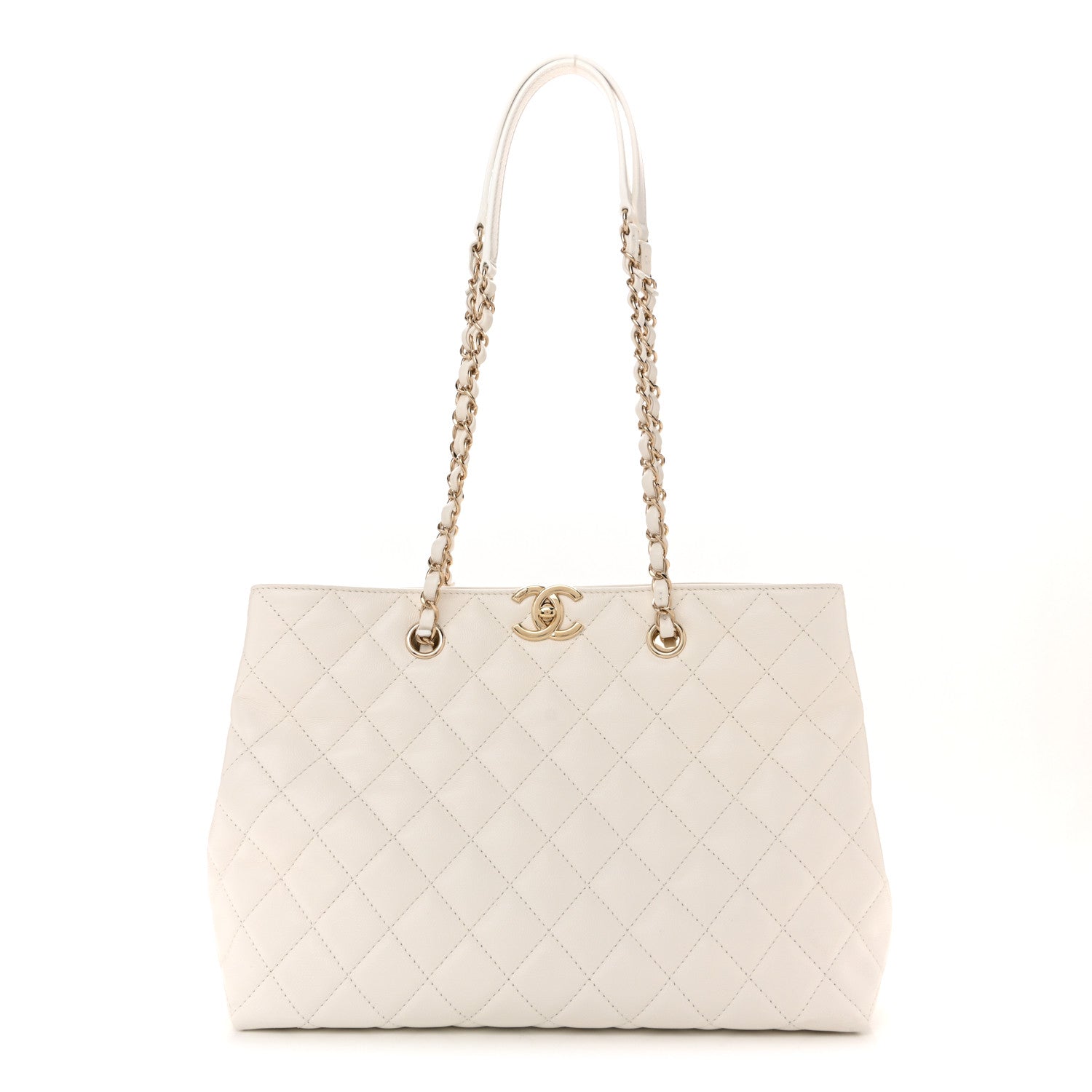 Caviar Quilted Small Shopping Tote White