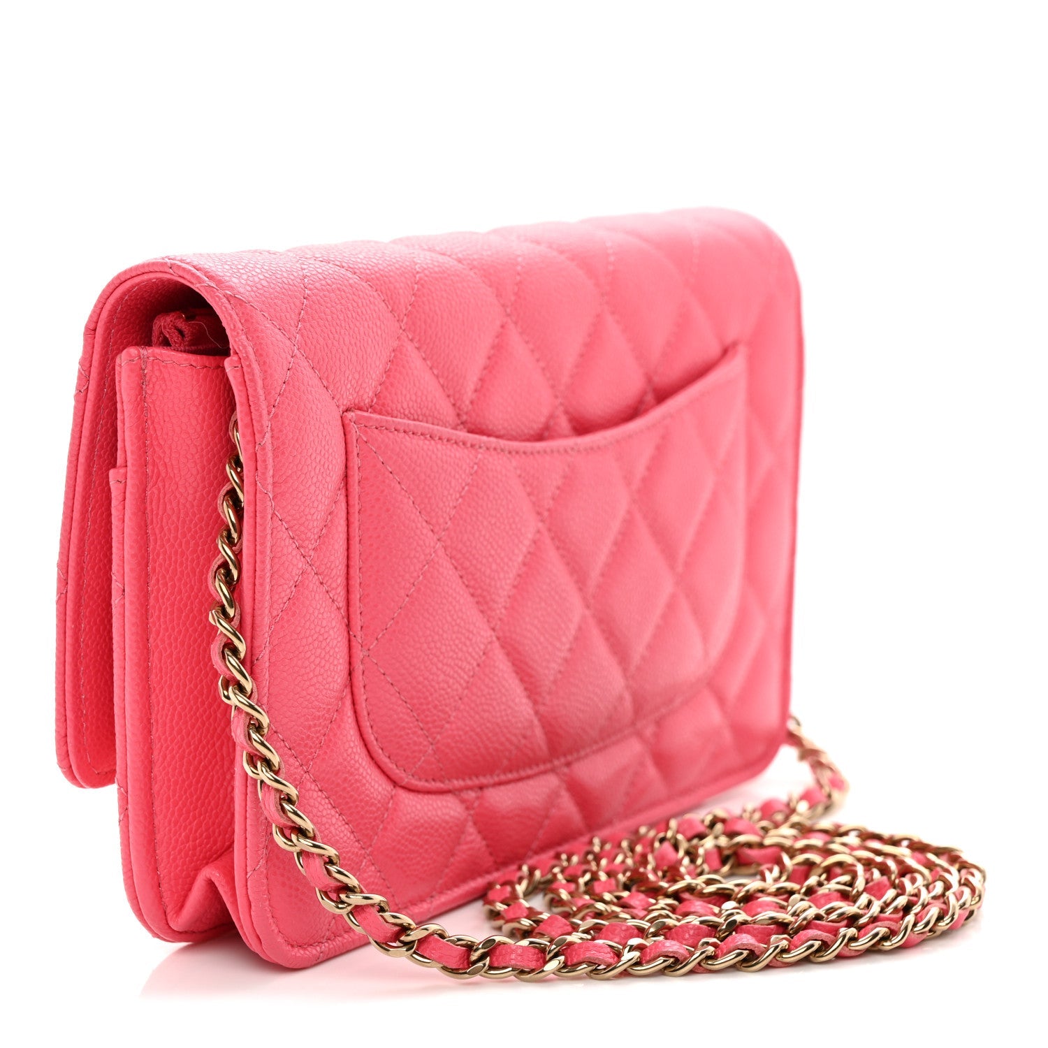 Caviar Quilted Wallet on Chain WOC Pink
