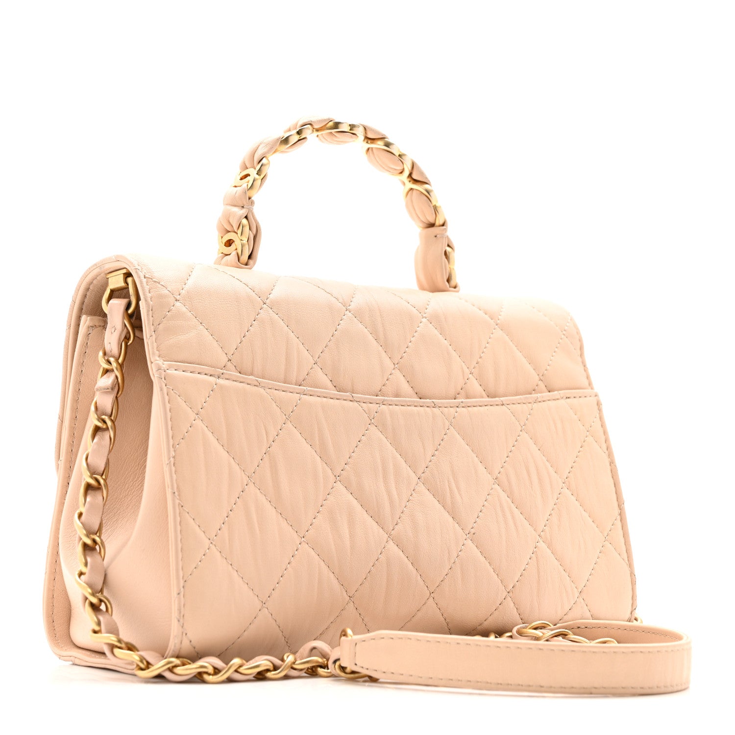 Crumpled Lambskin Quilted Small CC Links Top Handle Flap Beige