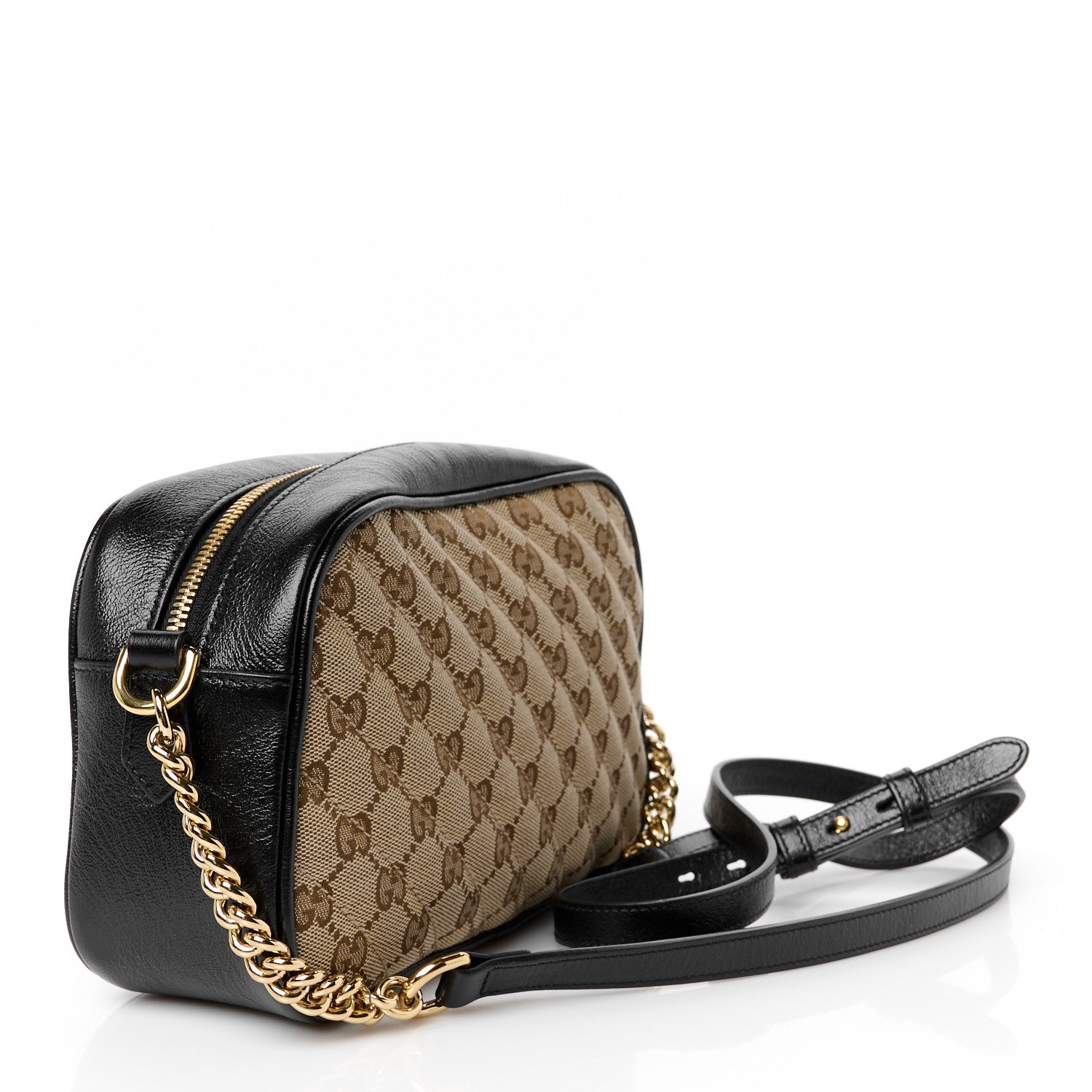 Monogram Matelasse Diagonal Small GG Marmont Chain Shoulder Bag Beige Black