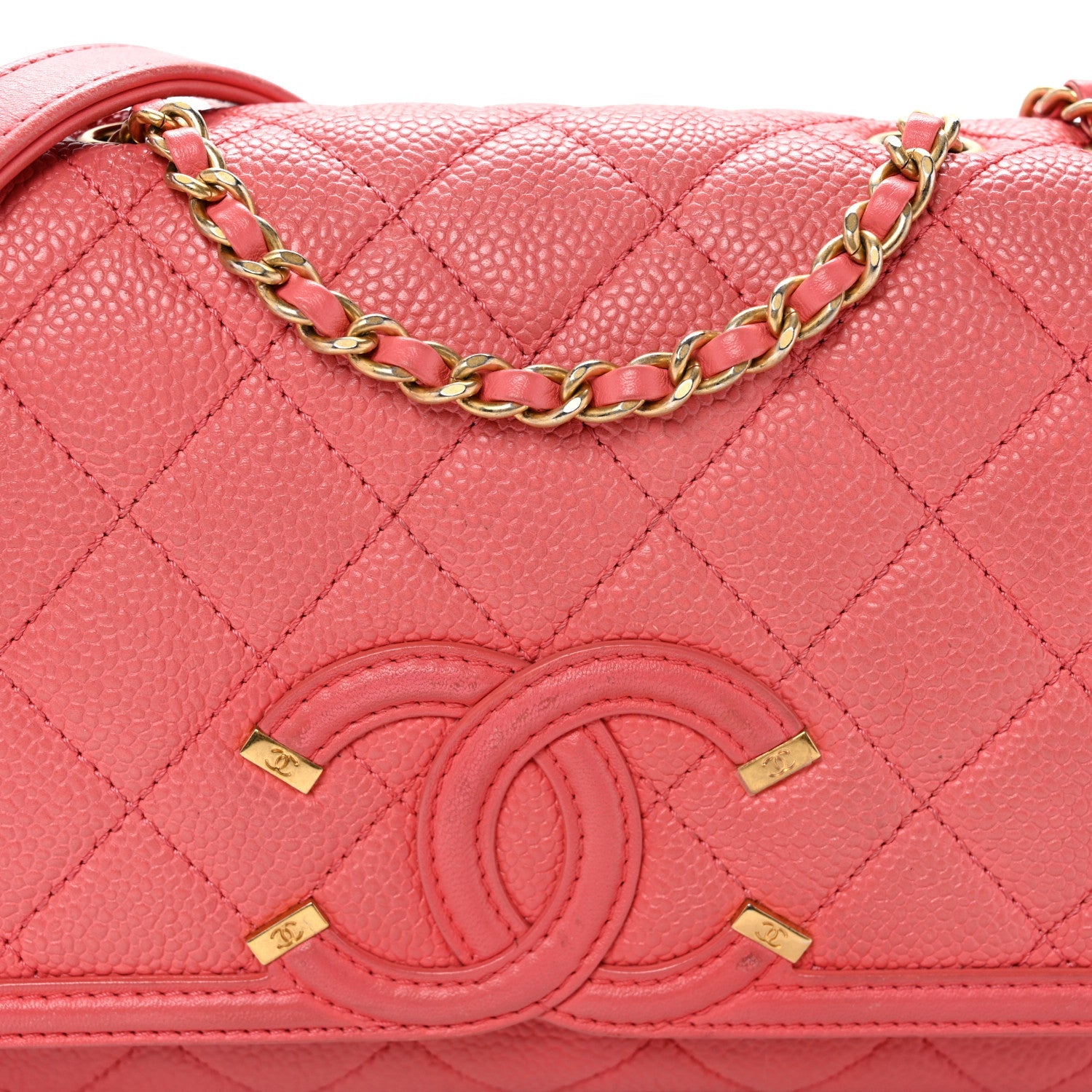 Caviar Quilted Small CC Filigree Flap Pink
