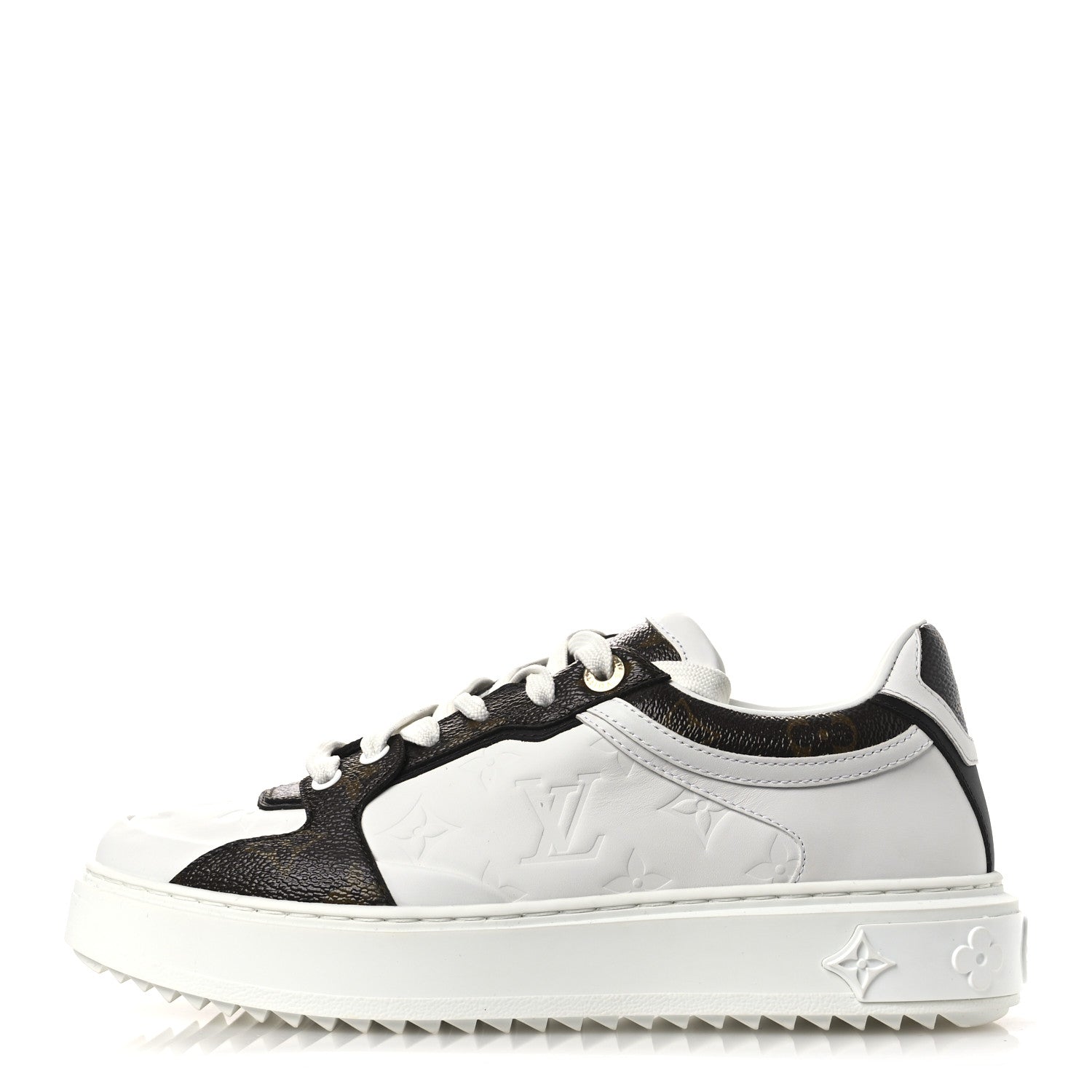 Lambskin Embossed Monogram Time Out Sneakers 39 White Brown