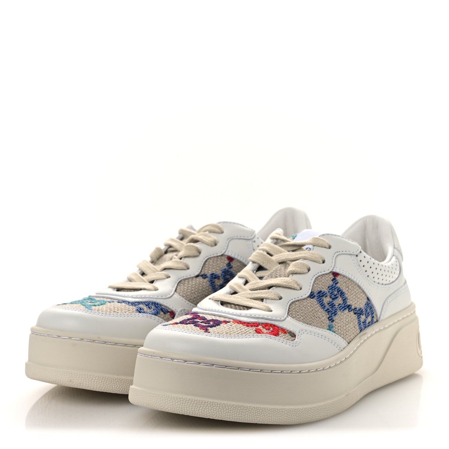Dali Soft Calfskin GG Tennis Embossed Perforated Womens Platform 55mm Sneakers 38.5 White Multicolor