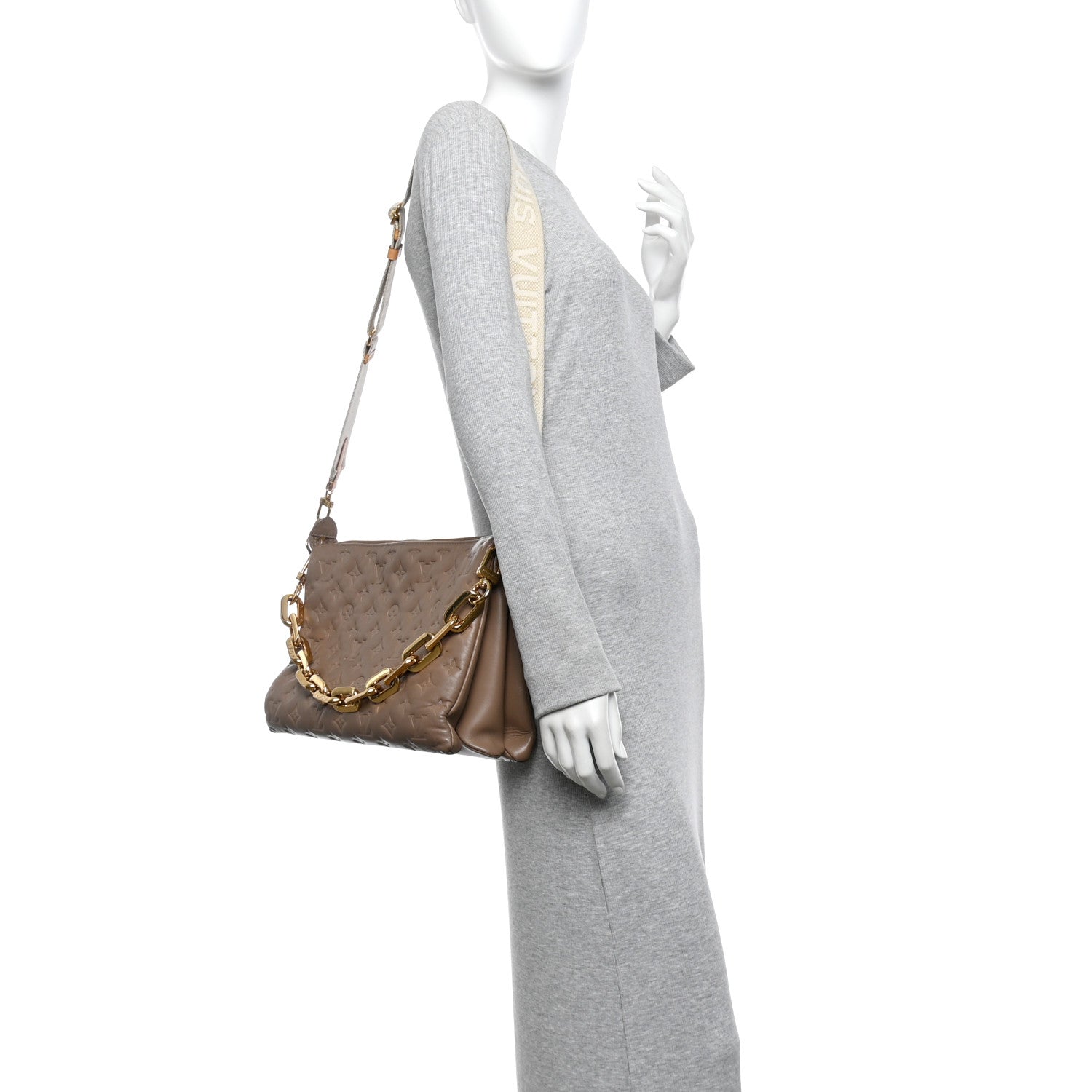 Lambskin Embossed Monogram Coussin MM Taupe