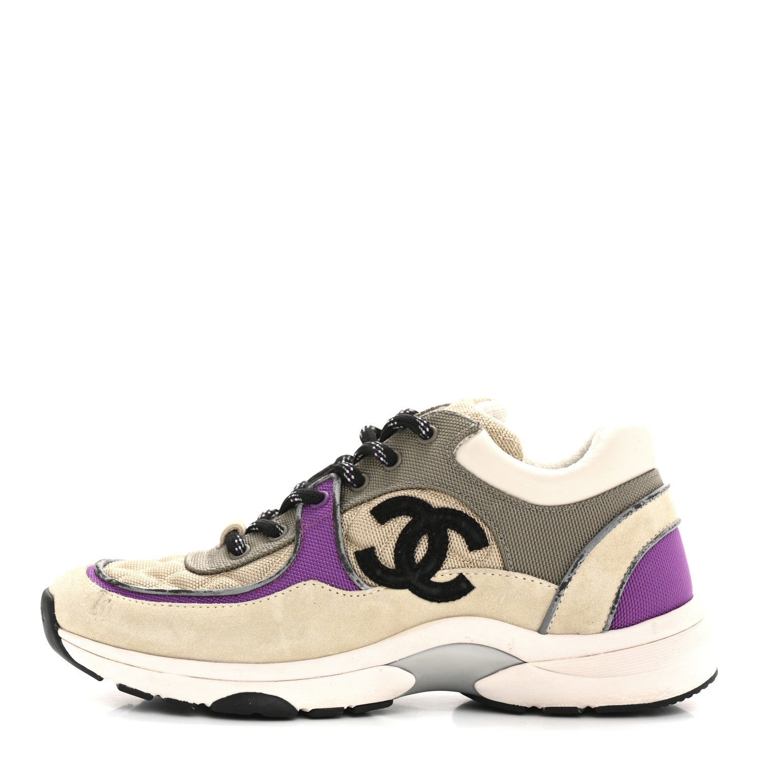 Fabric Suede Calfskin Womens CC Sneakers 38.5 Beige Dark Beige Purple