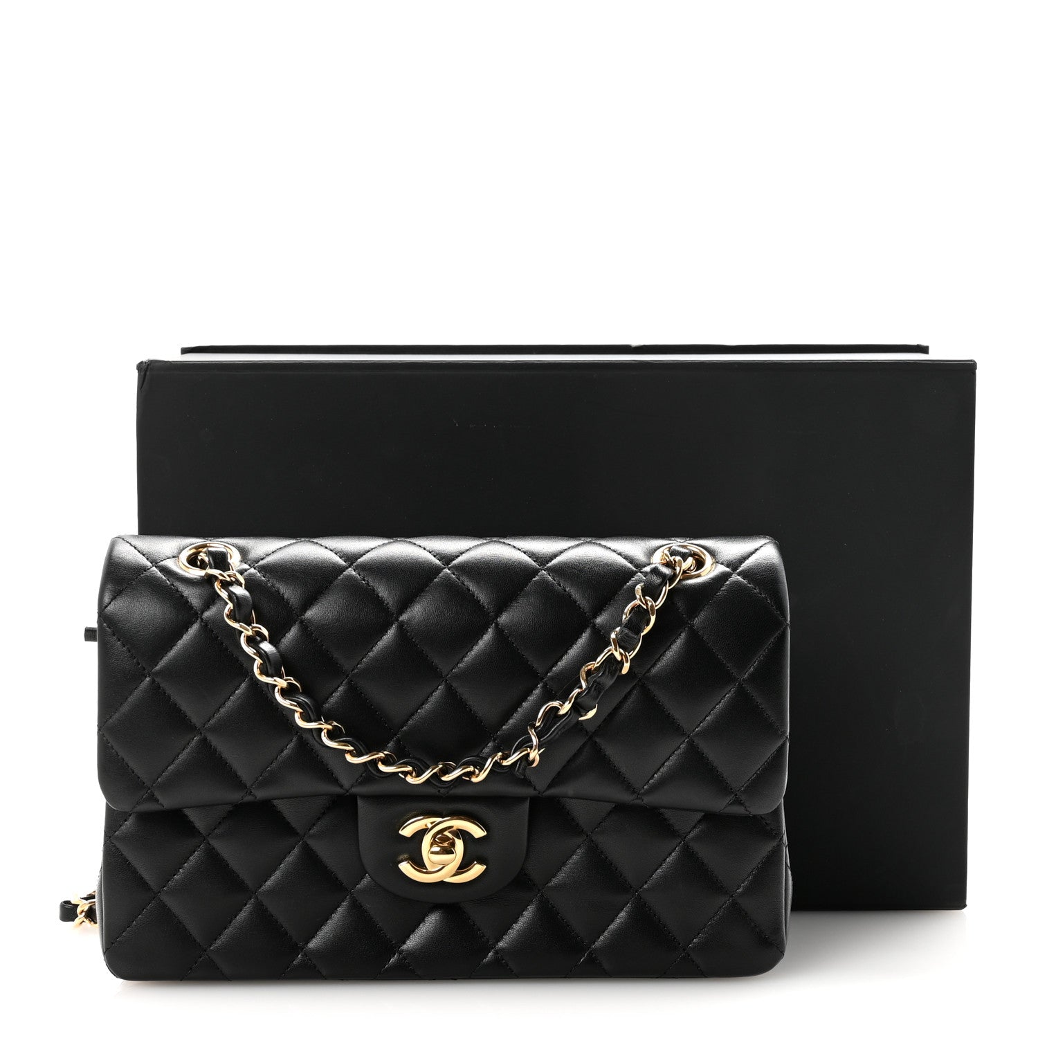 Lambskin Quilted Small Double Flap Black