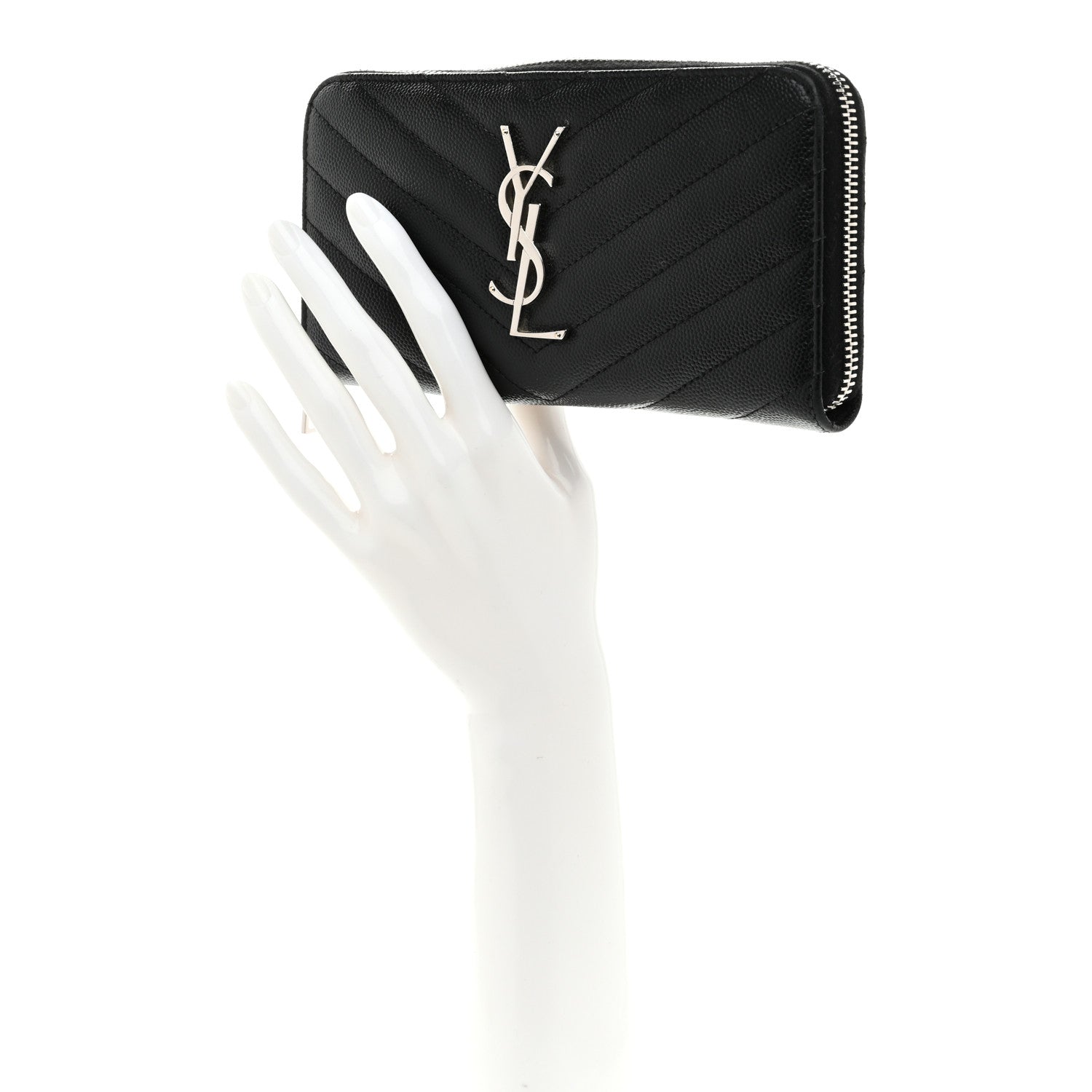Grain De Poudre Matelasse Chevron Monogram Zip Around Wallet Black