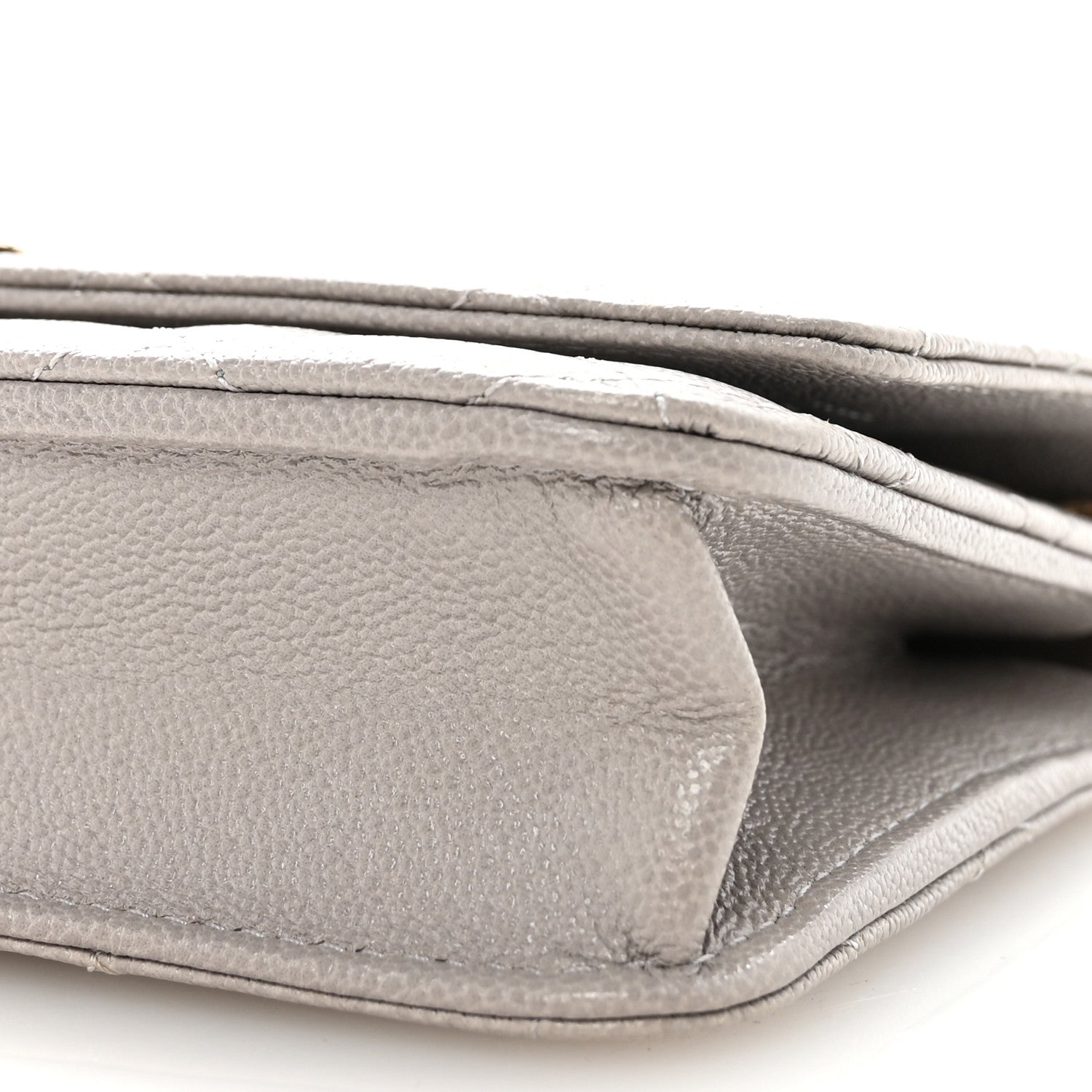 Caviar Quilted Studded CC Wallet On Chain WOC Grey