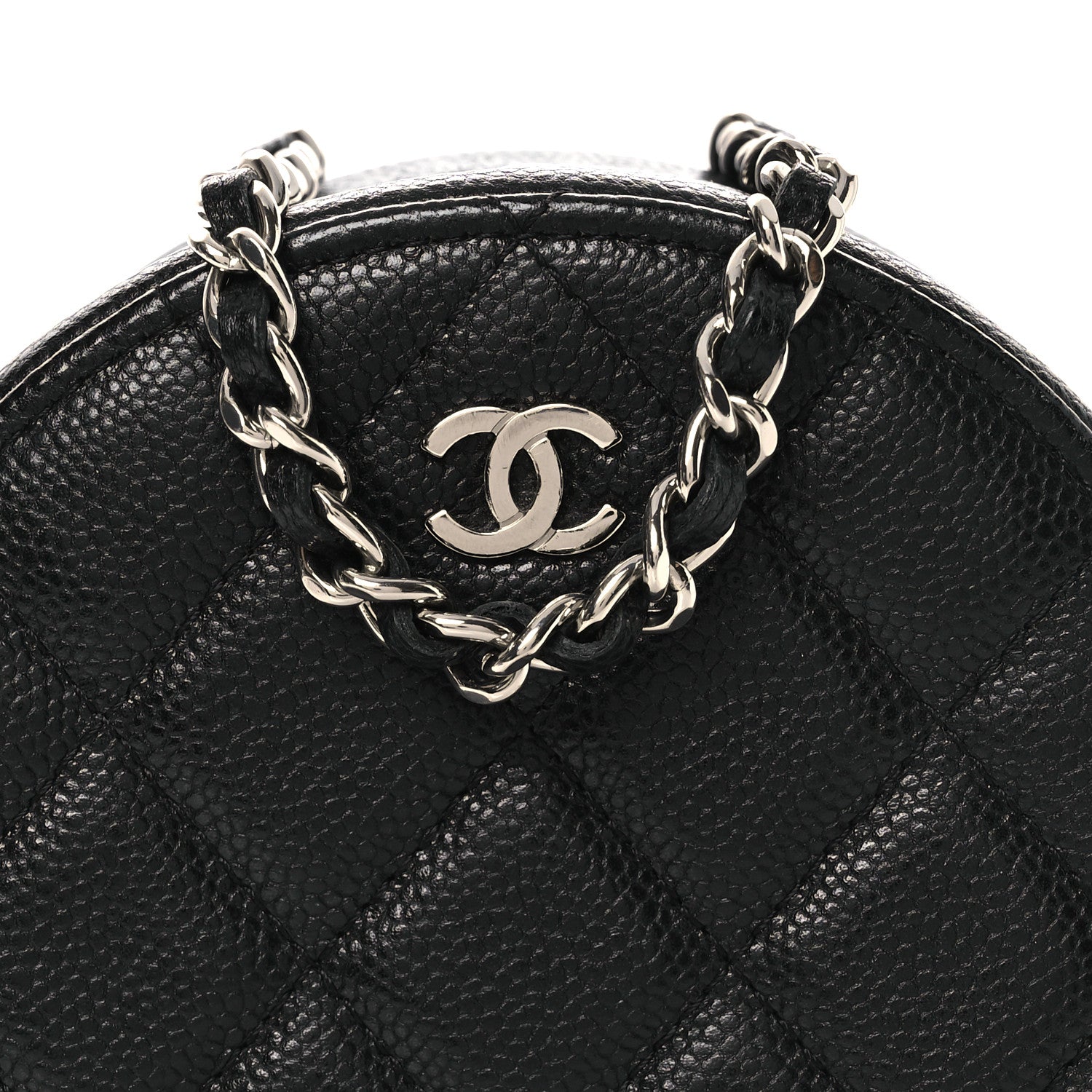 Caviar Quilted Round Clutch With Chain Black