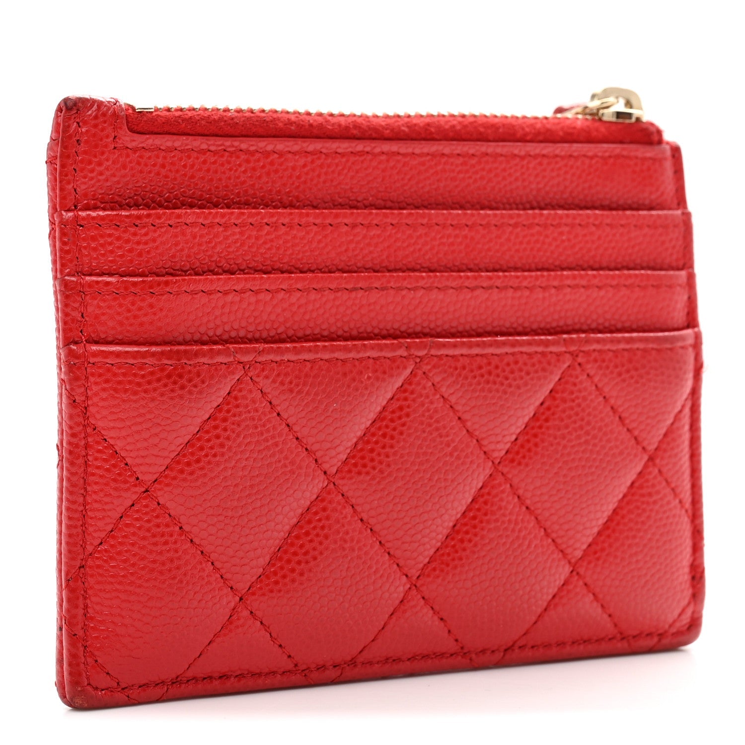 Caviar Quilted CC Zip Card Holder Red