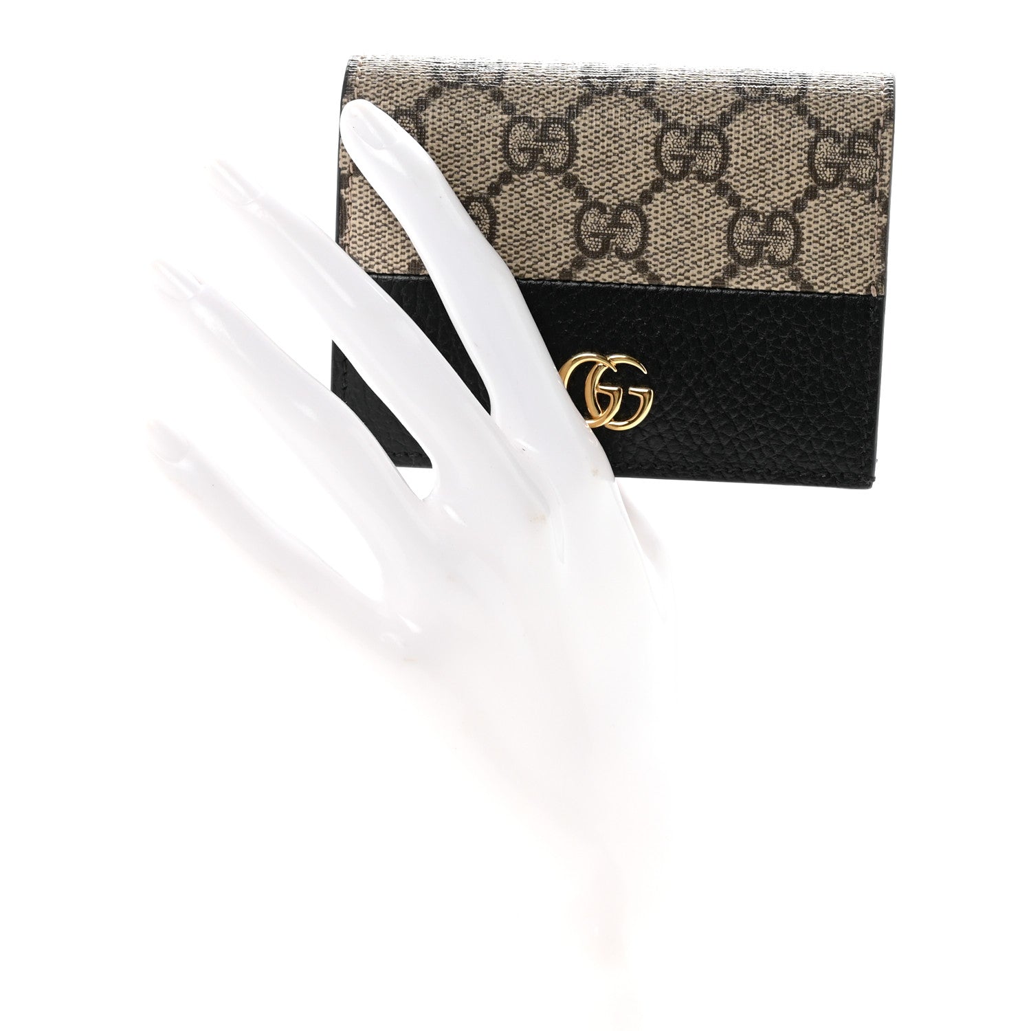 Dollar Calfskin GG Supreme Monogram GG Marmont Card Case Black Beige Ebony