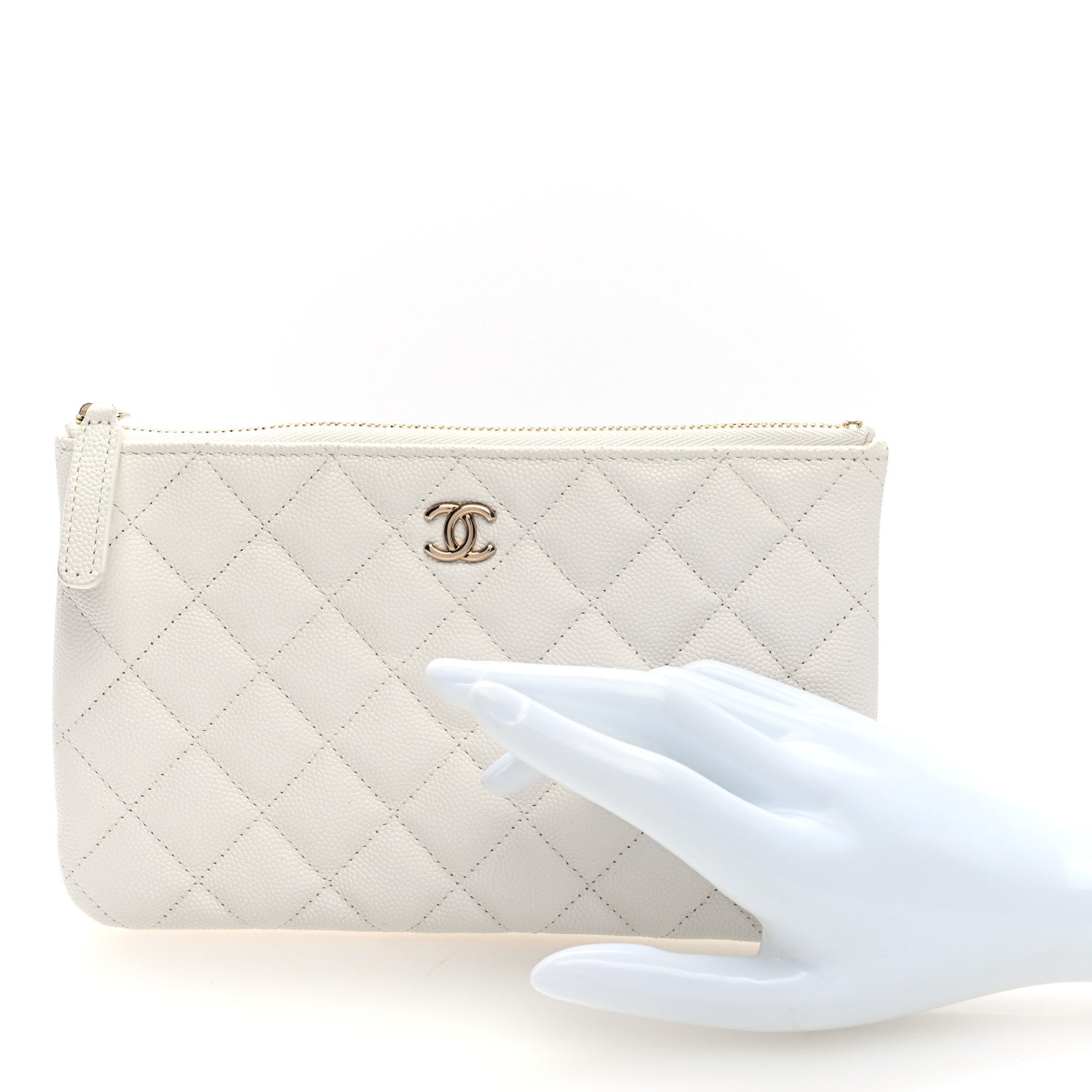 Caviar Quilted Cosmetic Case White