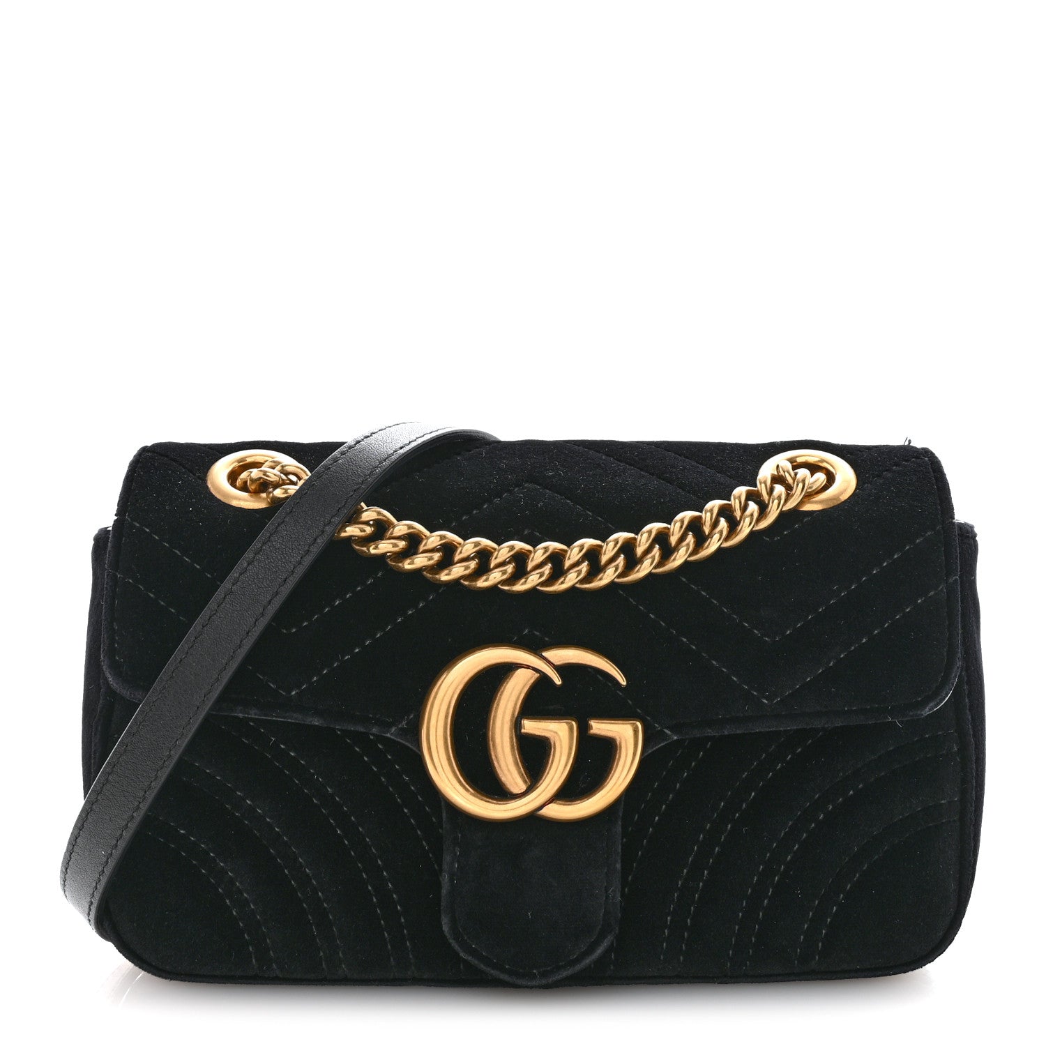 Velvet Matelasse Small GG Marmont Shoulder Bag Black
