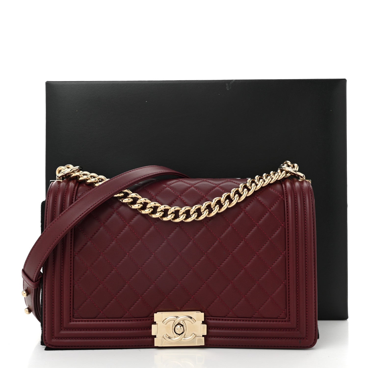 Lambskin Quilted New Medium Boy Flap Dark Red