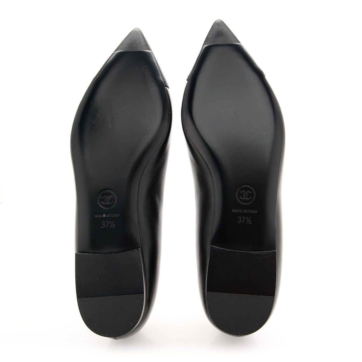 Lambskin Pointed Toe CC Gabrielle Ballerina Flats 37.5 Black