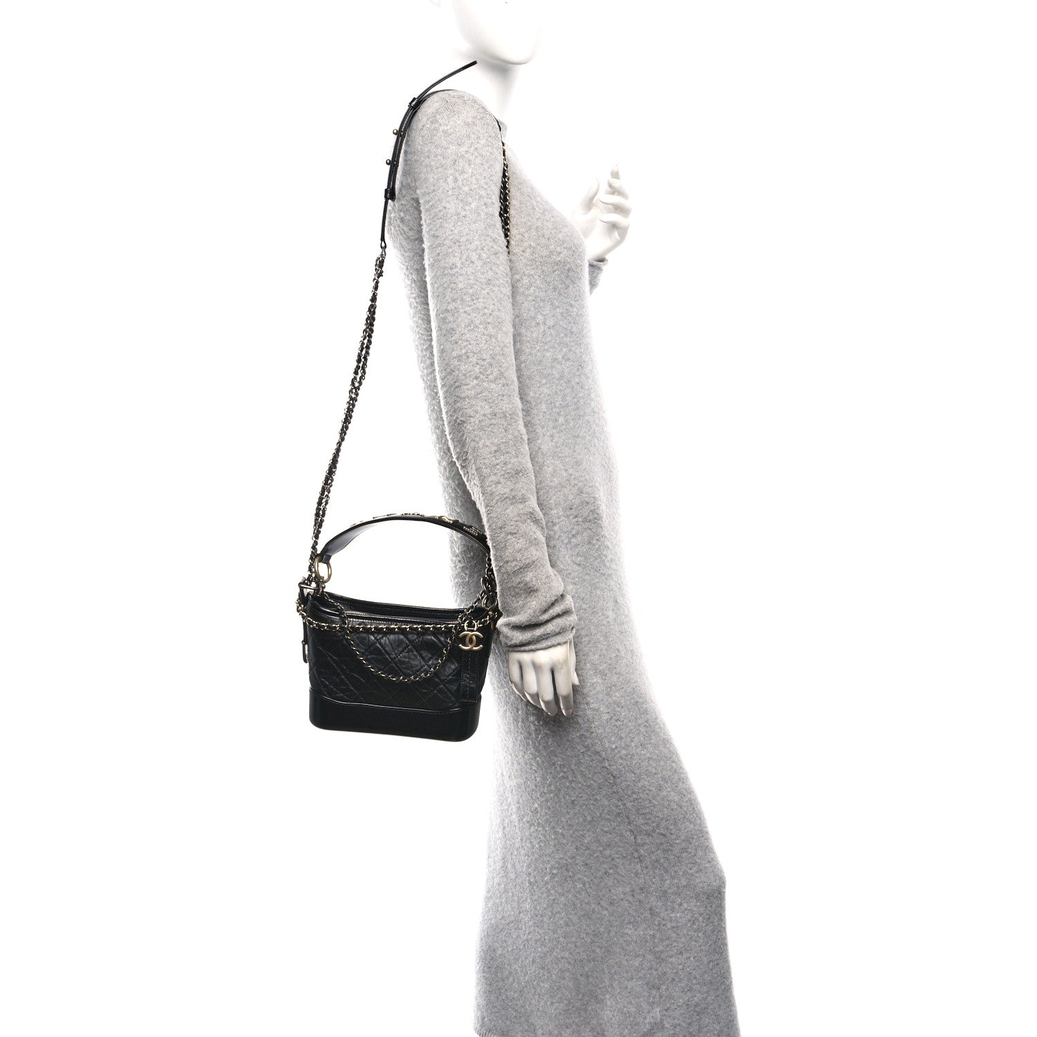 Aged Calfskin Quilted Small Gabrielle Logo Hobo Black