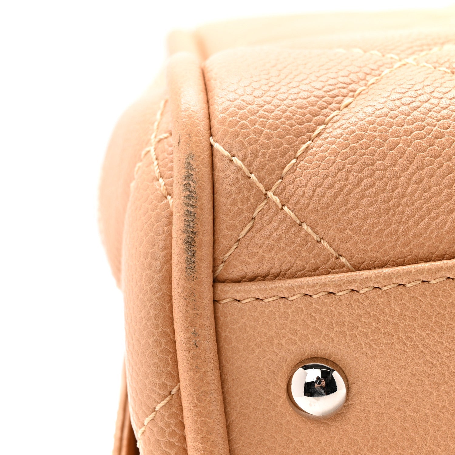 Caviar Quilted Timeless Bowler Beige