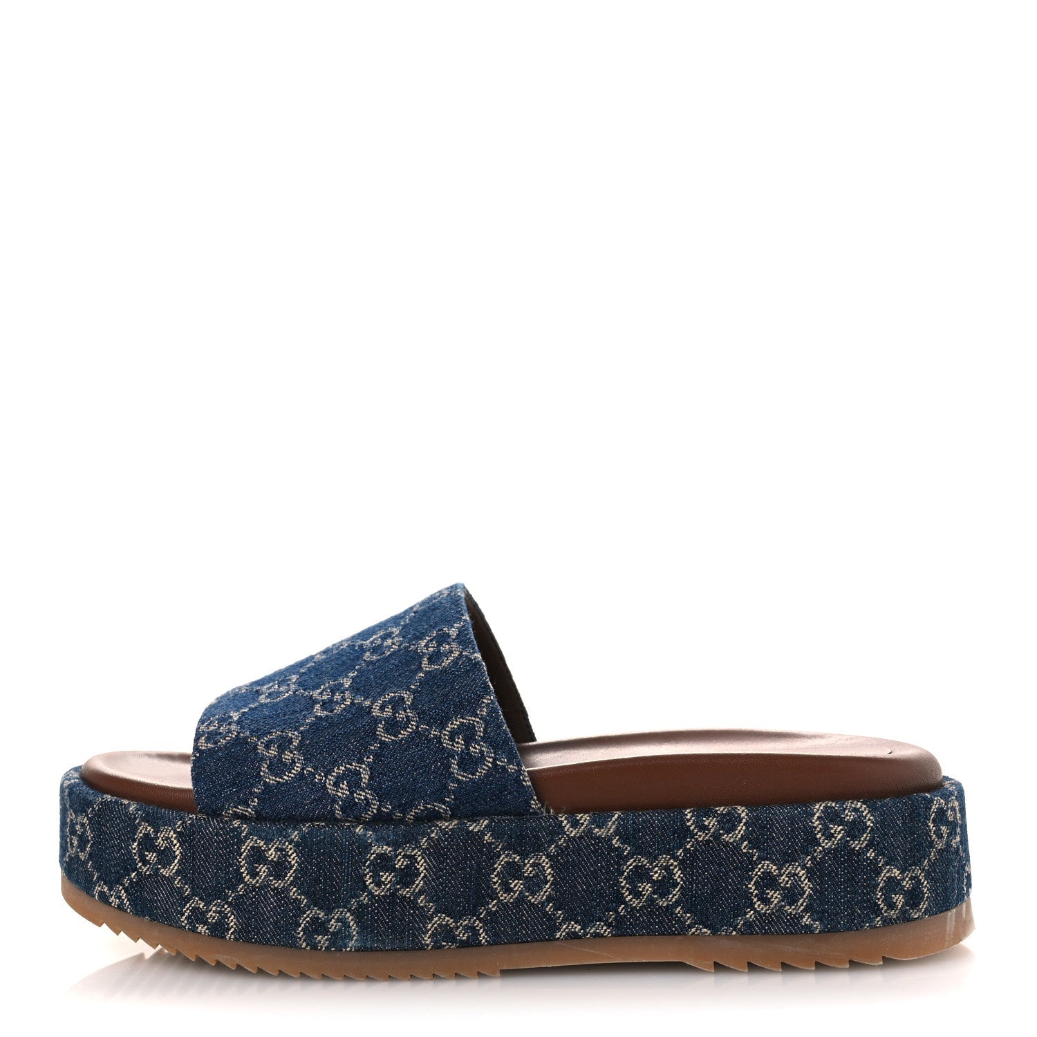 New Denim GG Monogram Angelina Platform 55mm Slide Sandals 39.5 Blue Tea