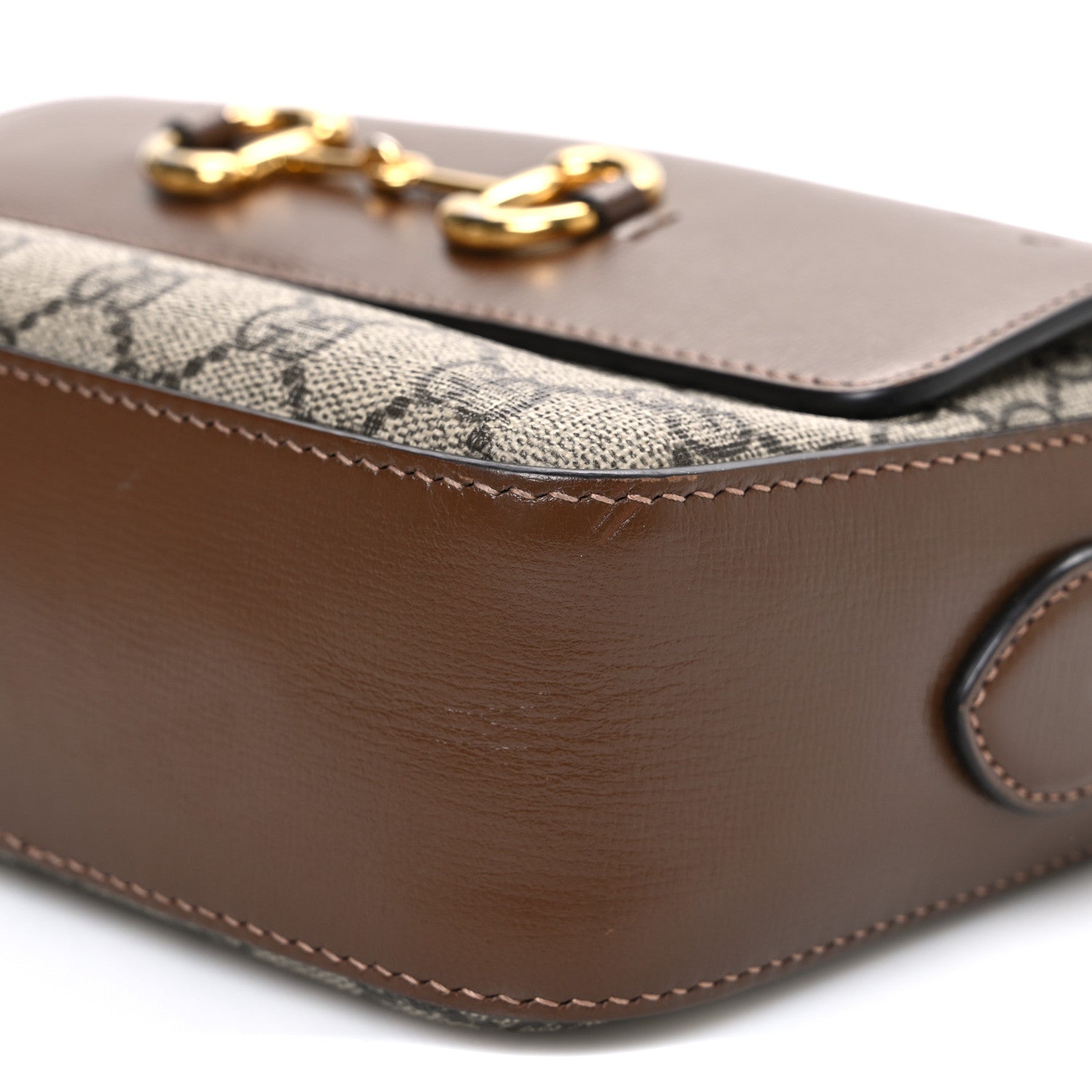 GG Supreme Monogram Small Horsebit 1955 Shoulder Bag Beige Brown Sugar