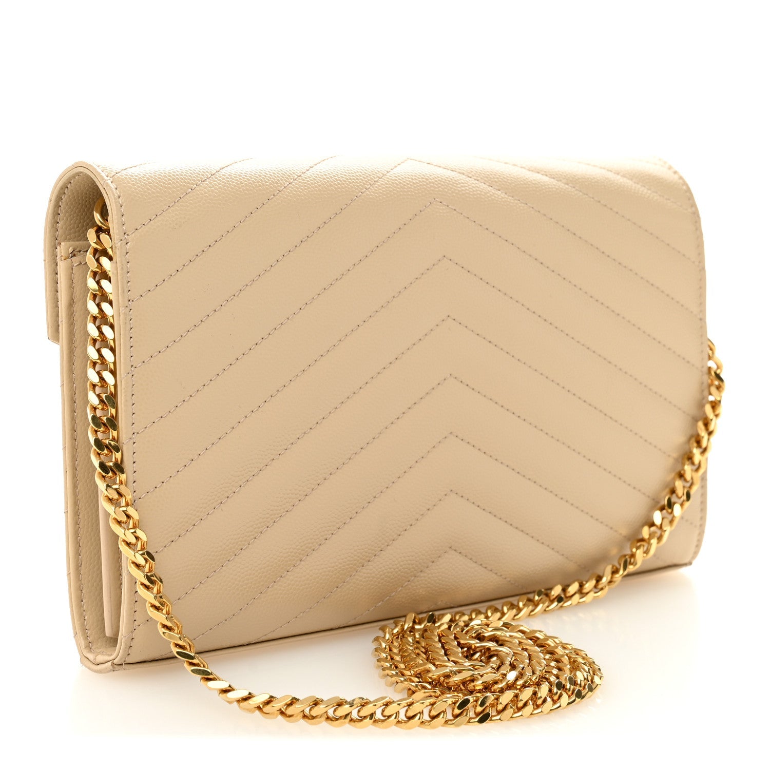 Grain De Poudre Matelasse Chevron Monogram Chain Wallet Nude Powder