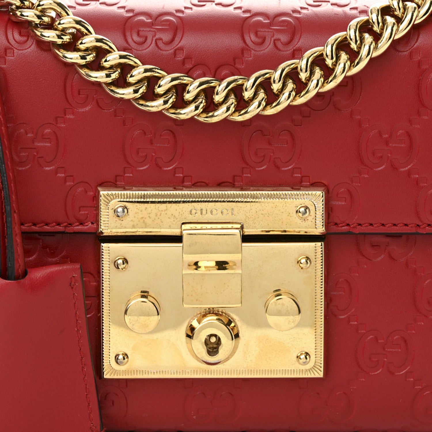 Guccissima Small Padlock Shoulder Bag Hibiscus Red