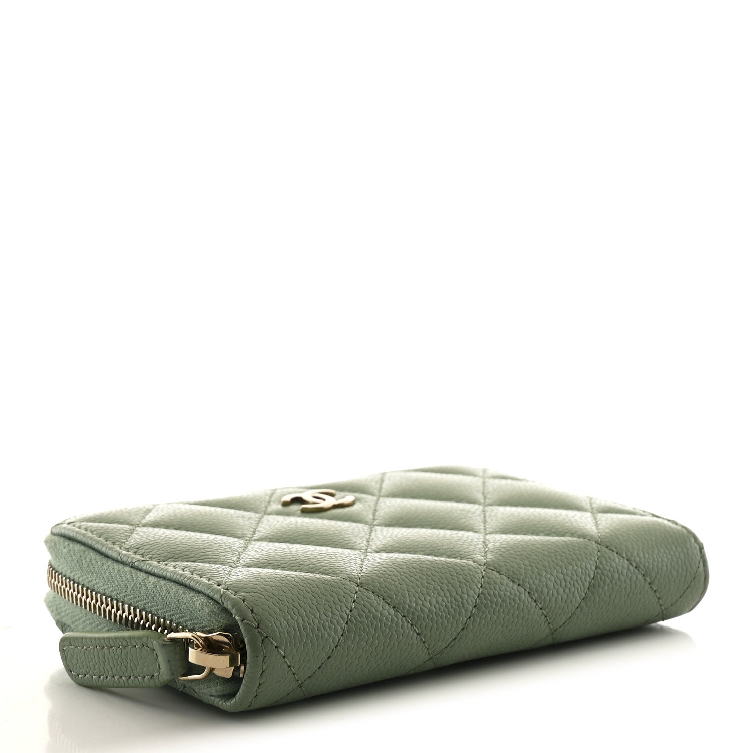 Caviar Quilted Zip Around Coin Purse Wallet Dark Green