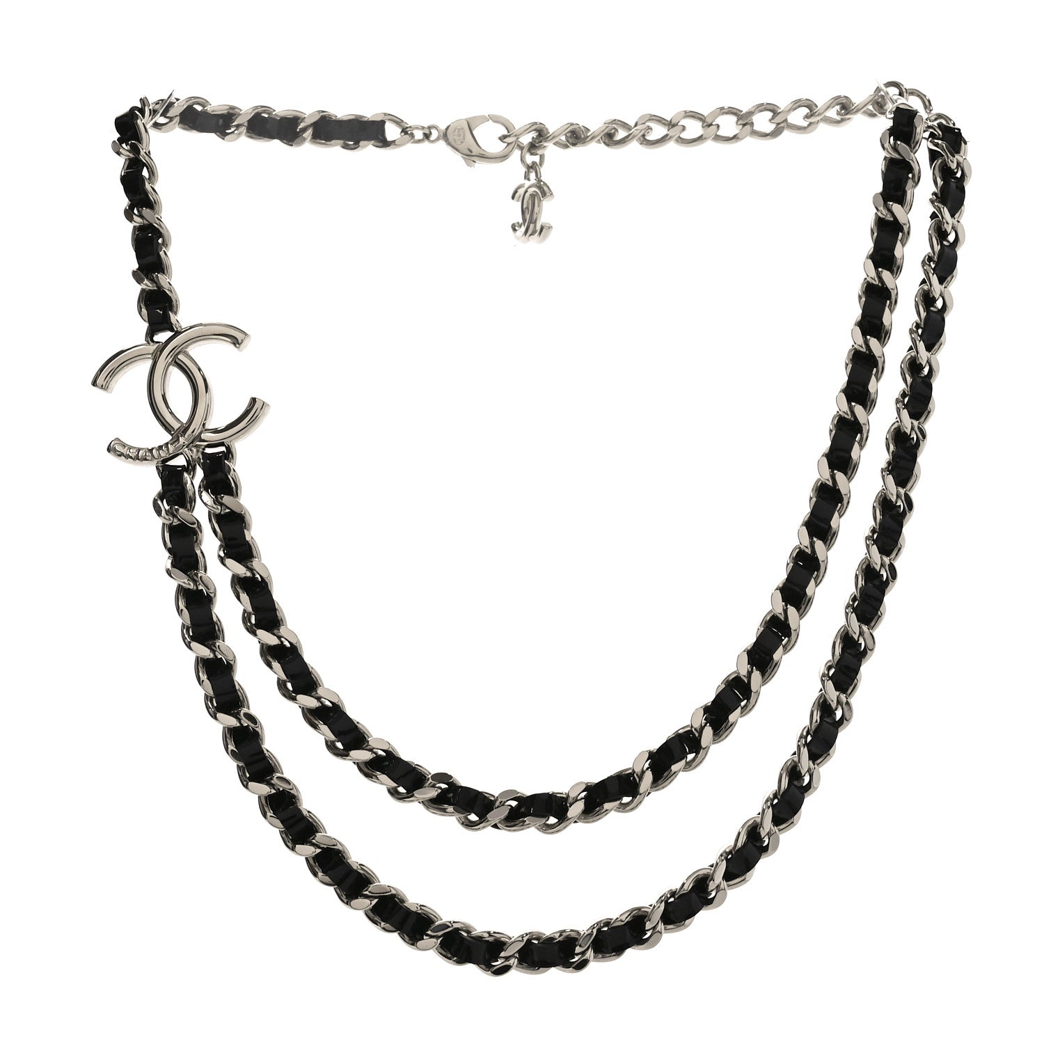 Metal Patent CC Double Chain Choker Black Silver