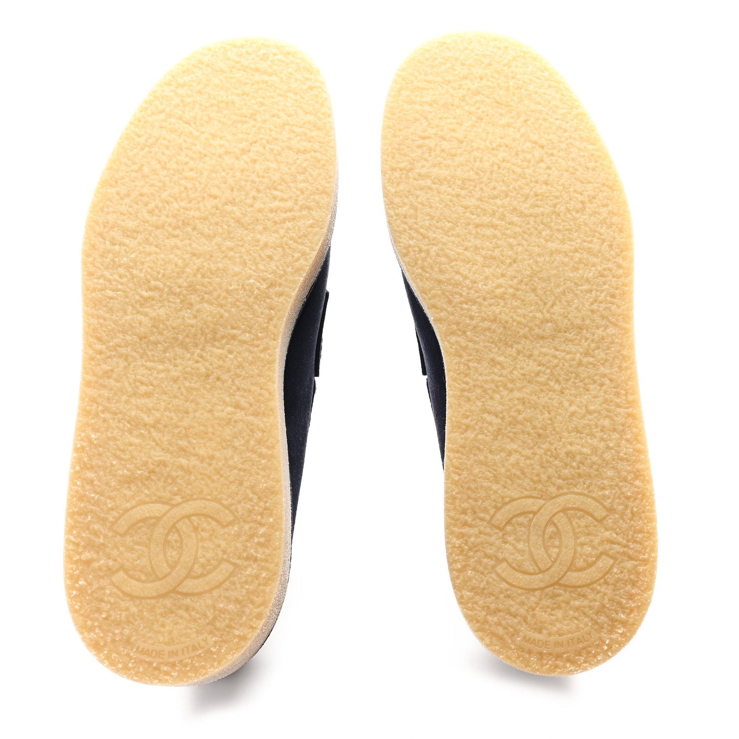 Suede Calfskin Pearl CC Moccasin Loafers 37 Navy