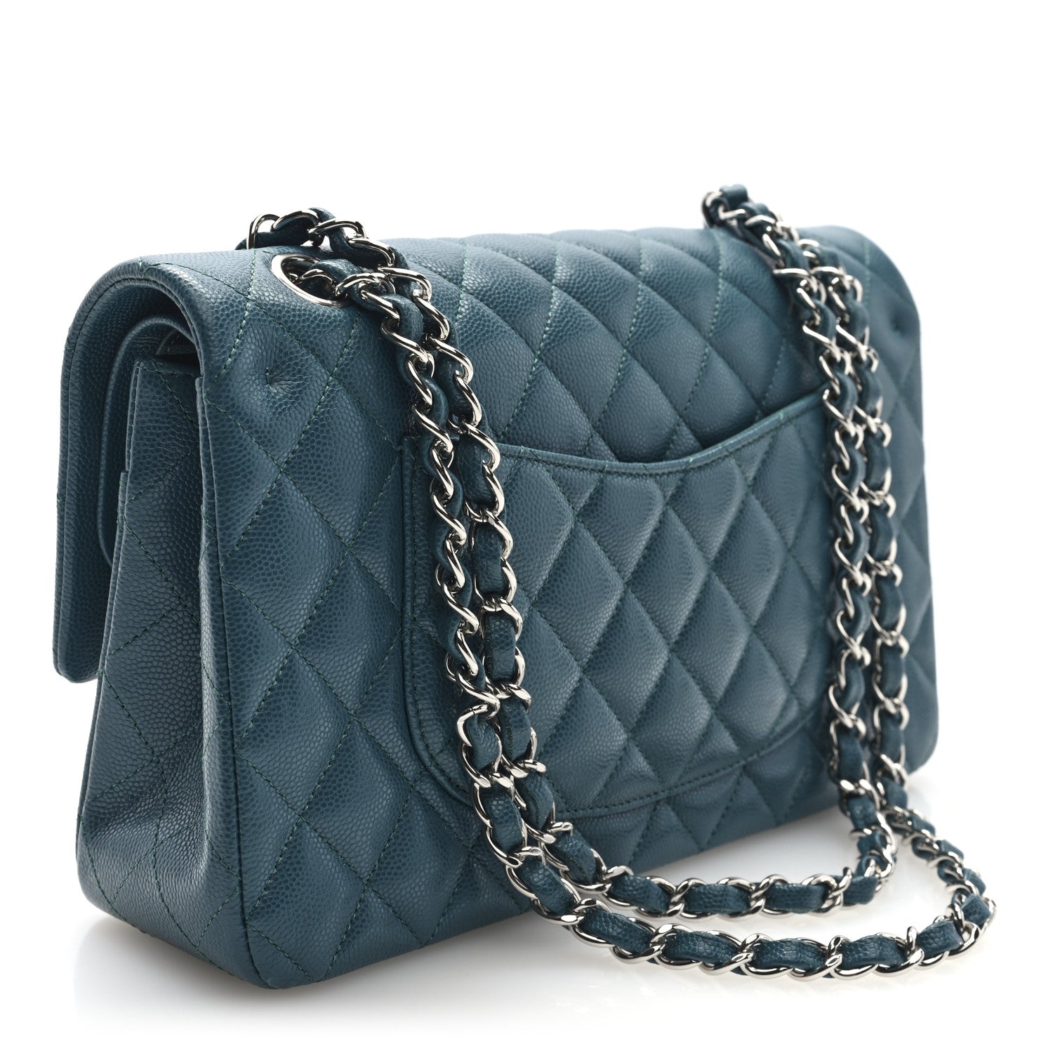 Caviar Quilted Medium Double Flap Dark Green
