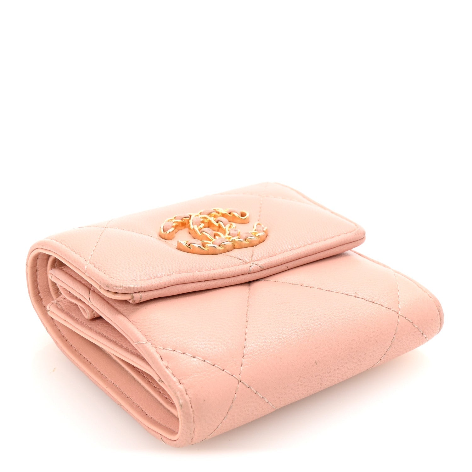 Goatskin Quilted Chanel 19 Small Flap Wallet Pink