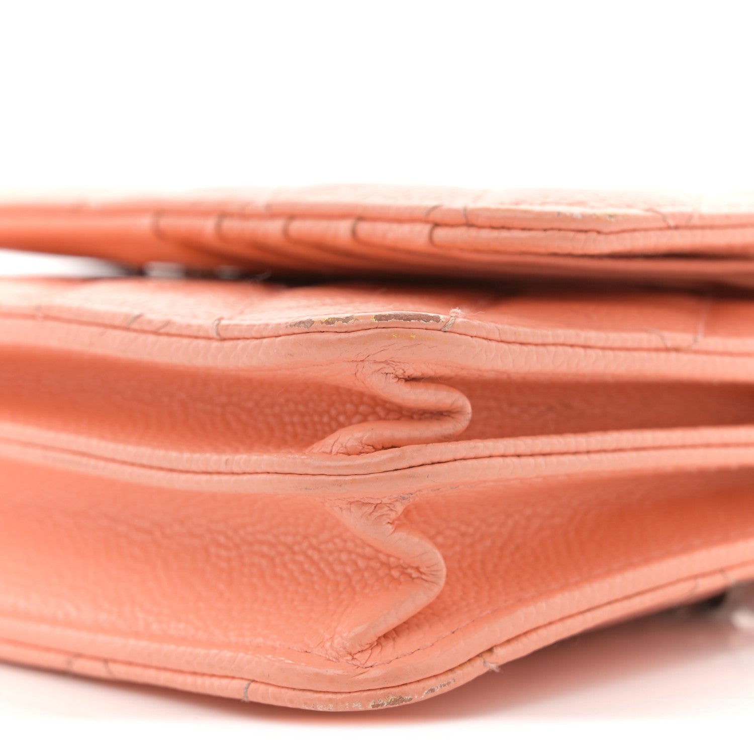 Caviar Quilted Mini Wallet On Chain WOC Coral