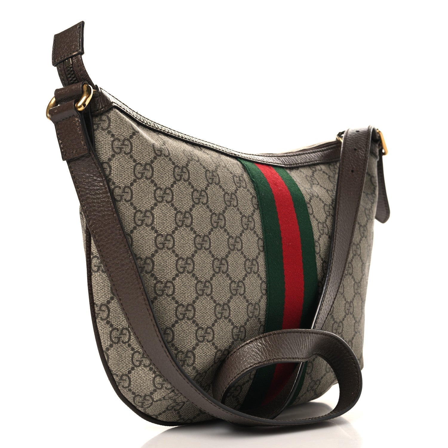 GG Supreme Monogram Web Small Ophidia Half Moon Hobo Brown