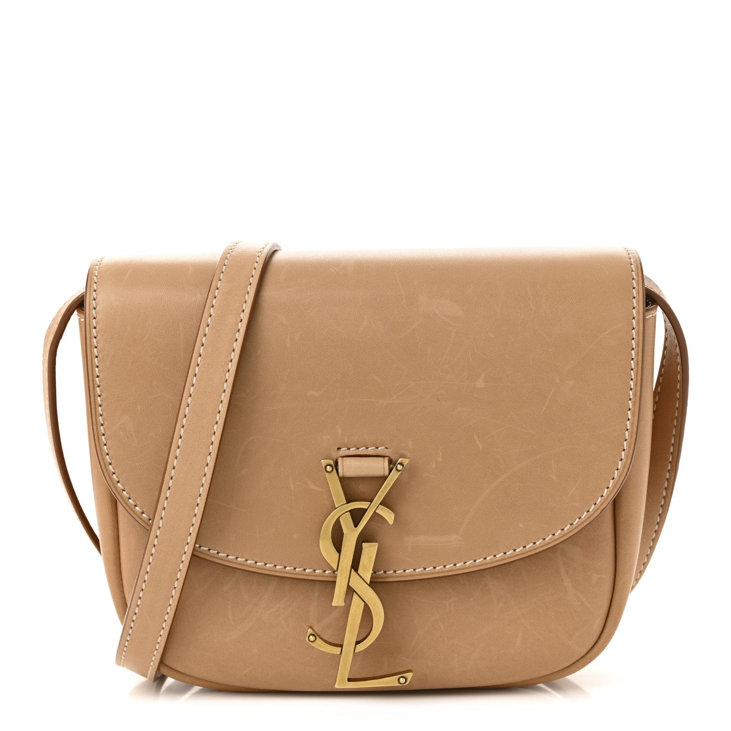 Smooth Vintage Calfskin Small Kaia Satchel Brown Gold