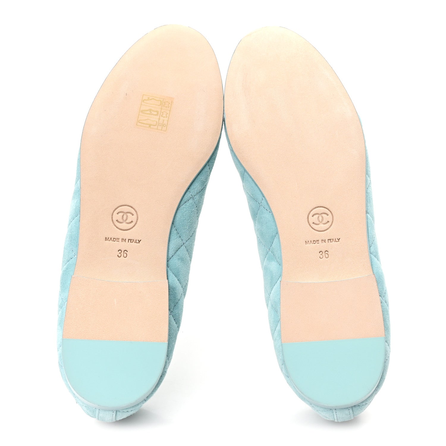 Suede Quilted Cap Toe CC Ballerina Flats 36 Light Blue